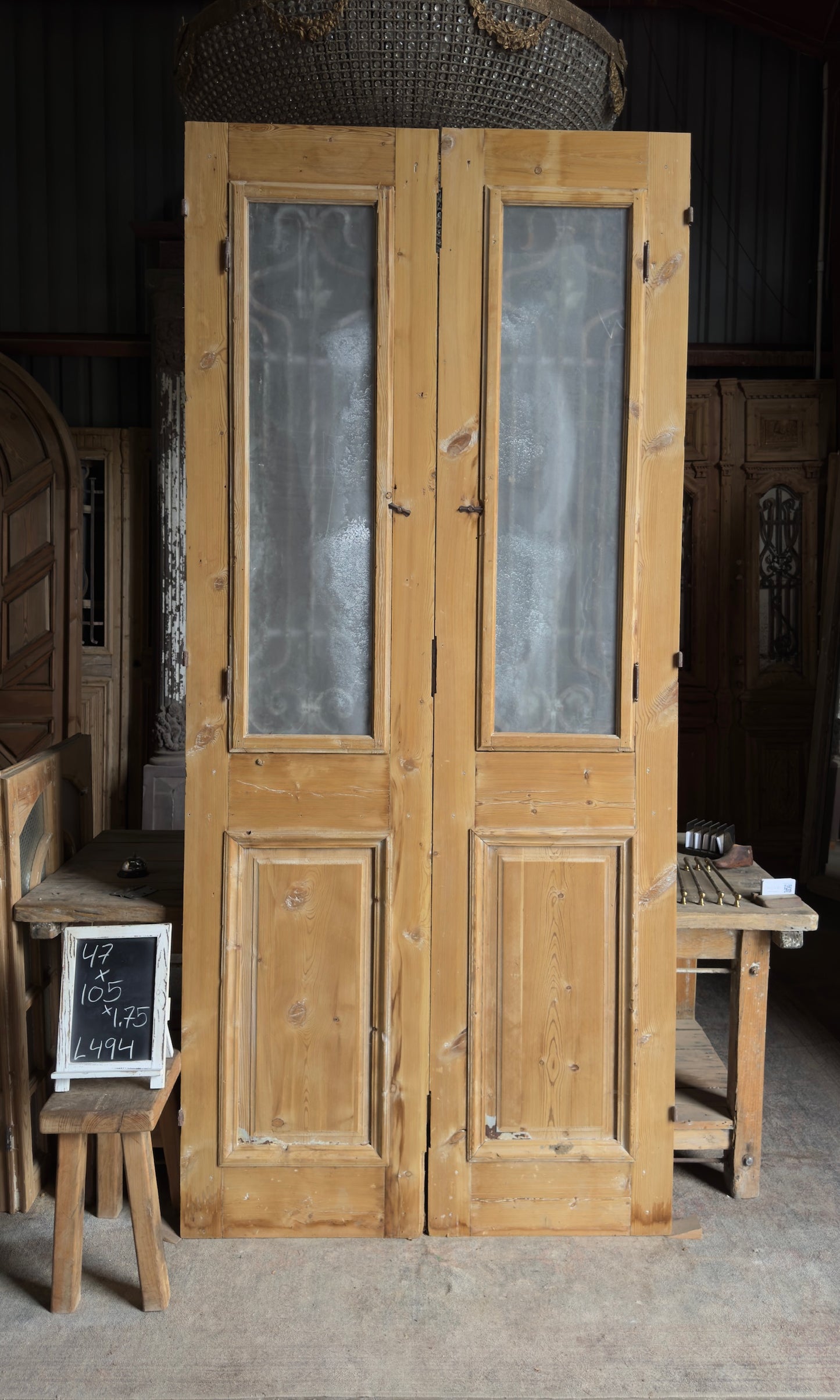 Elegant Tall Iron Antique French Doors - 47x105 - L494