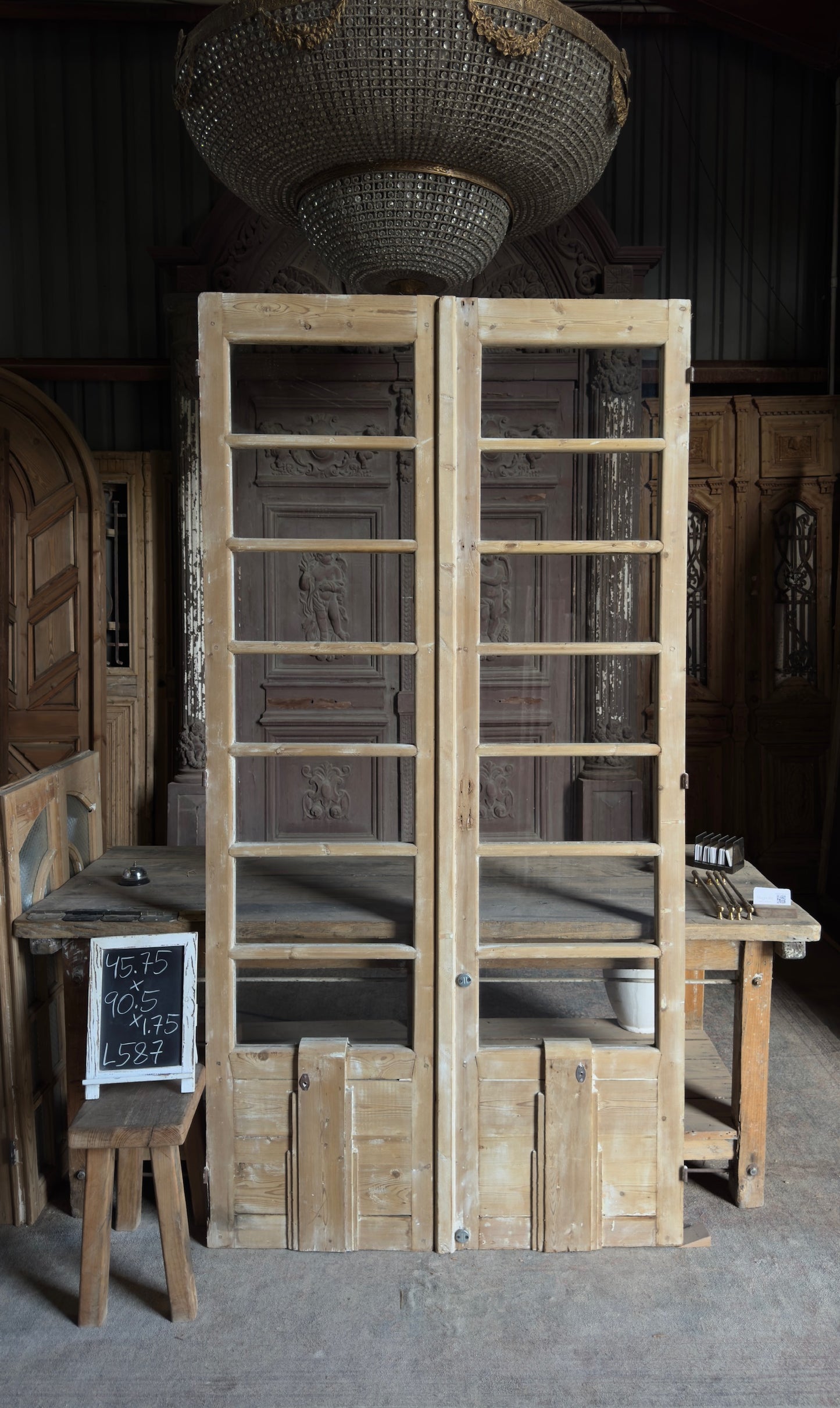 Antique Glass 7 Lite French Doors - 45.75x90.5 - L587