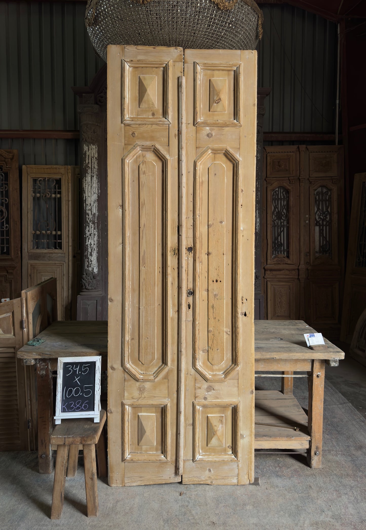 Unique 3 Panel Antique Solid French Doors - 34.5x100.5 K386