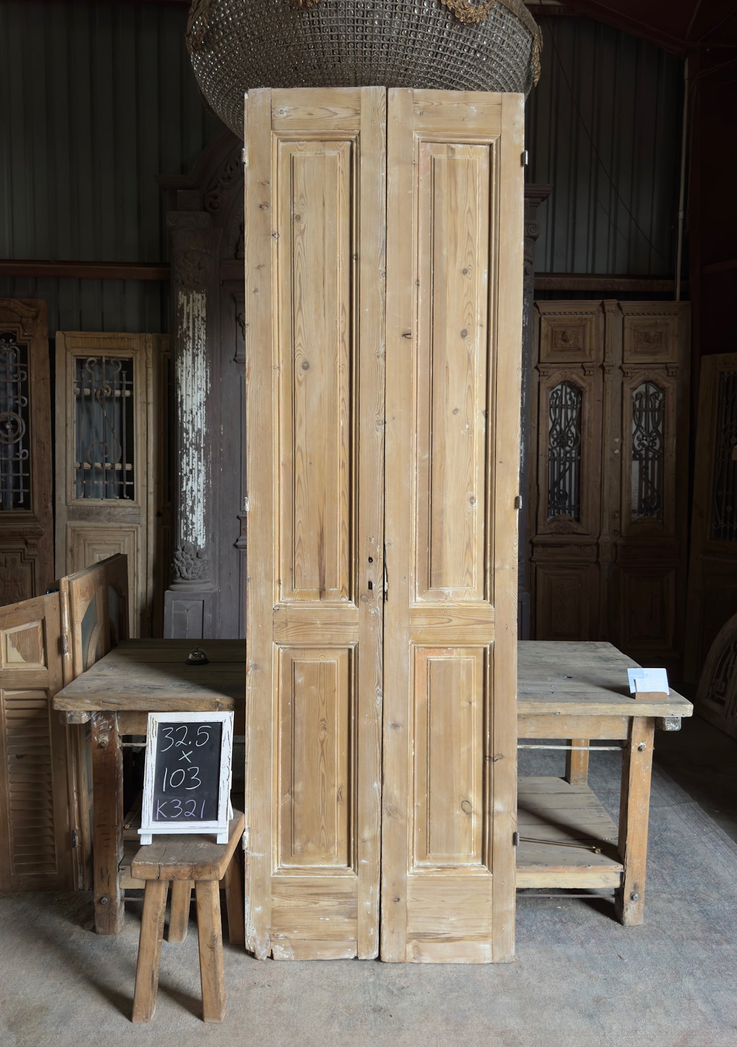 2 Panel Antique Solid French Doors - 32.5x103 K321