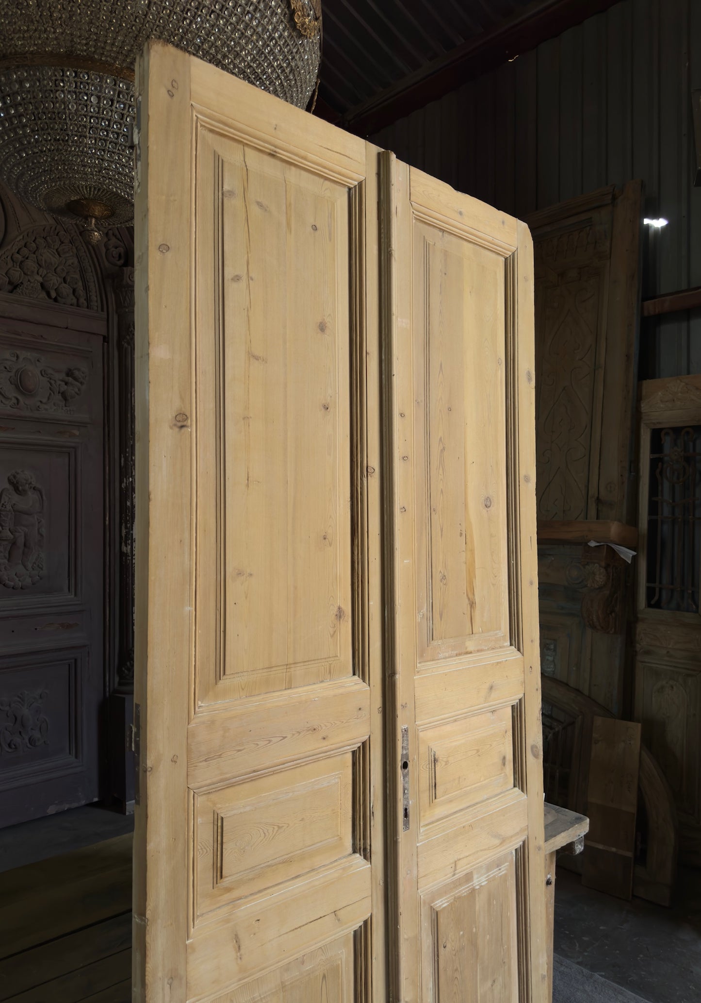 3 Panel Antique Solid French Doors - 43.25x96 K372