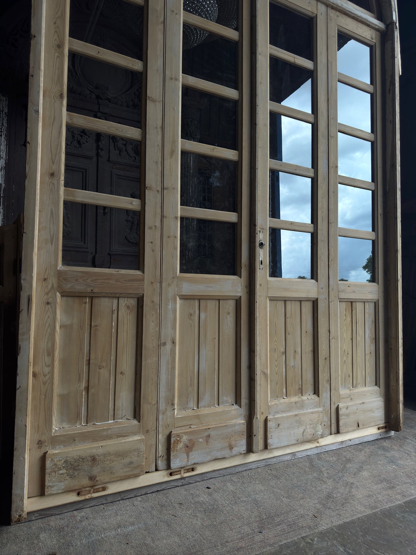 Large Antique Bi-Fold French Door Unit with Arched Transom - 75.5x117 J159