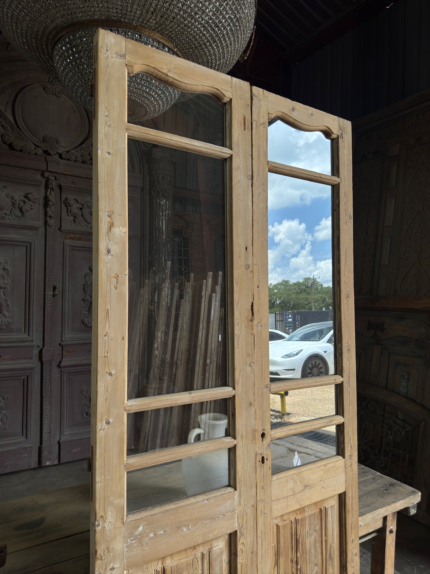 Scalloped Top Glass Antique French Doors - 39.75x92.5 K92