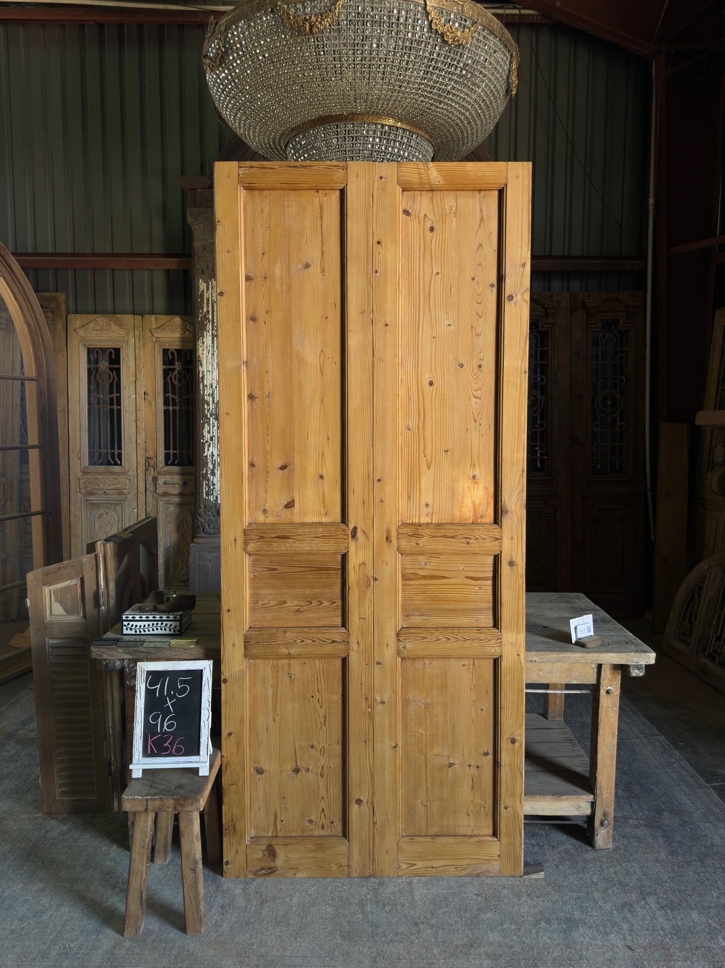 Waxed 3 Panel Antique French Doors - 41.5x96 K36