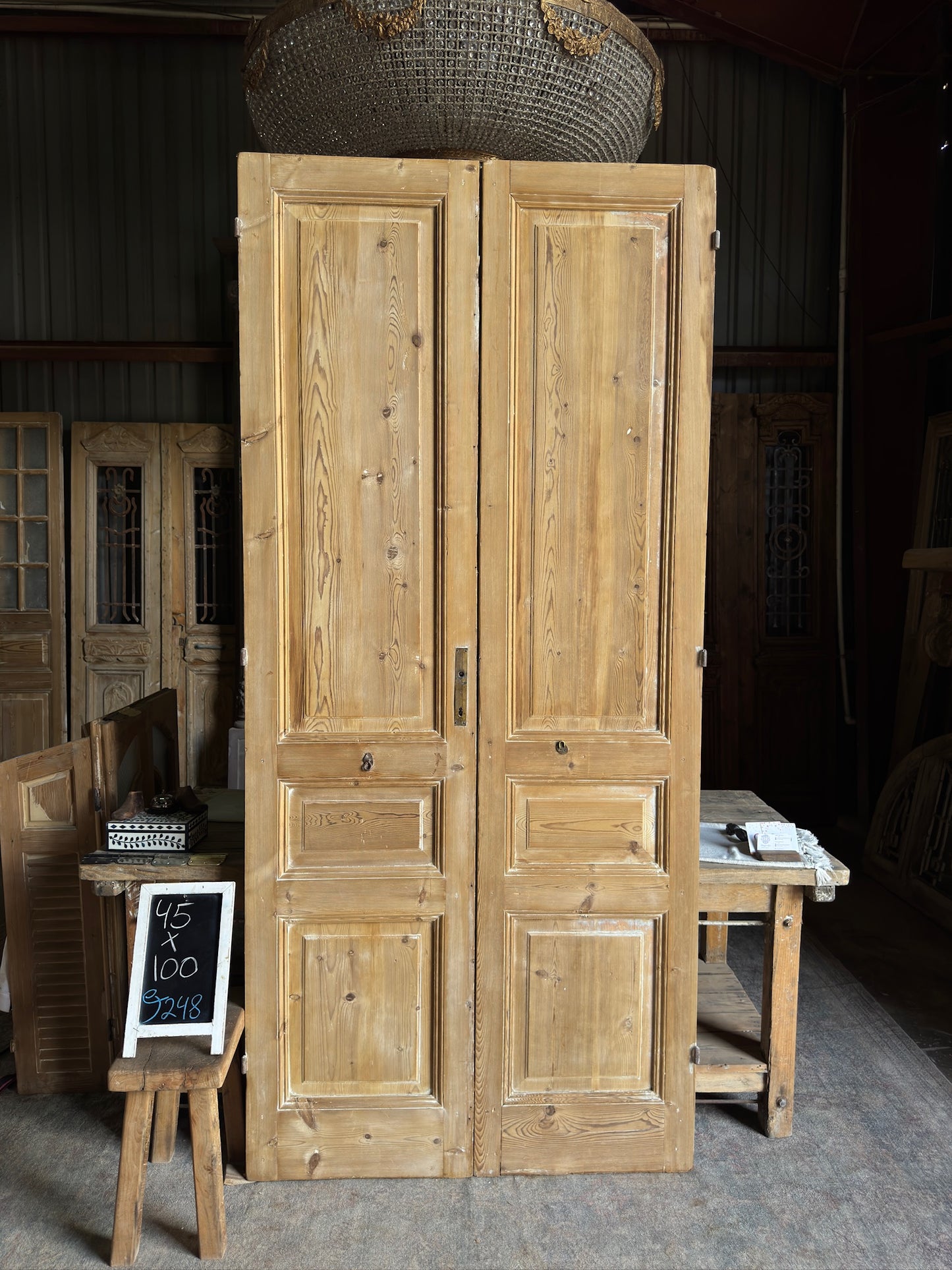 3 Panel Antique Solid French Doors - 45x100 J248