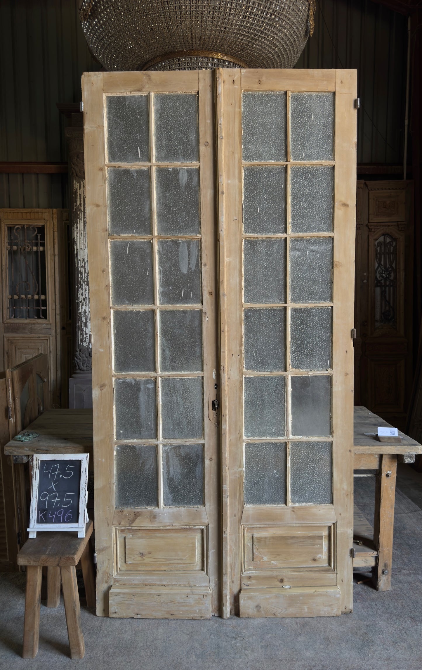 12 Lite Glass Antique French Doors - 47.5x97.5 K496