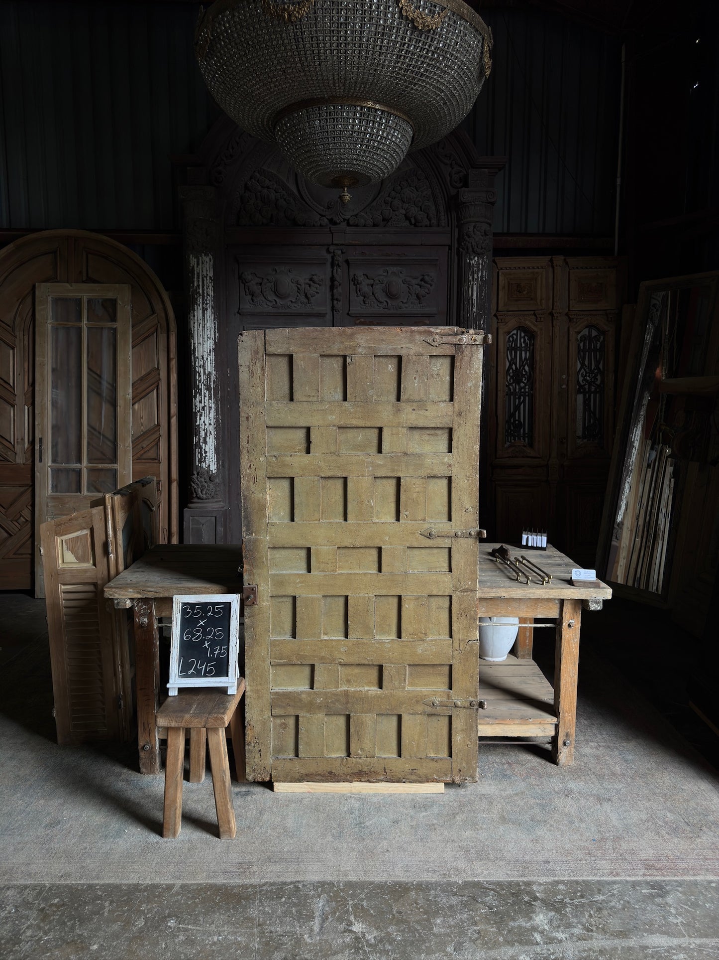 Spanish Coffered Panel Antique Single Door - 35.25x68.25 - L245