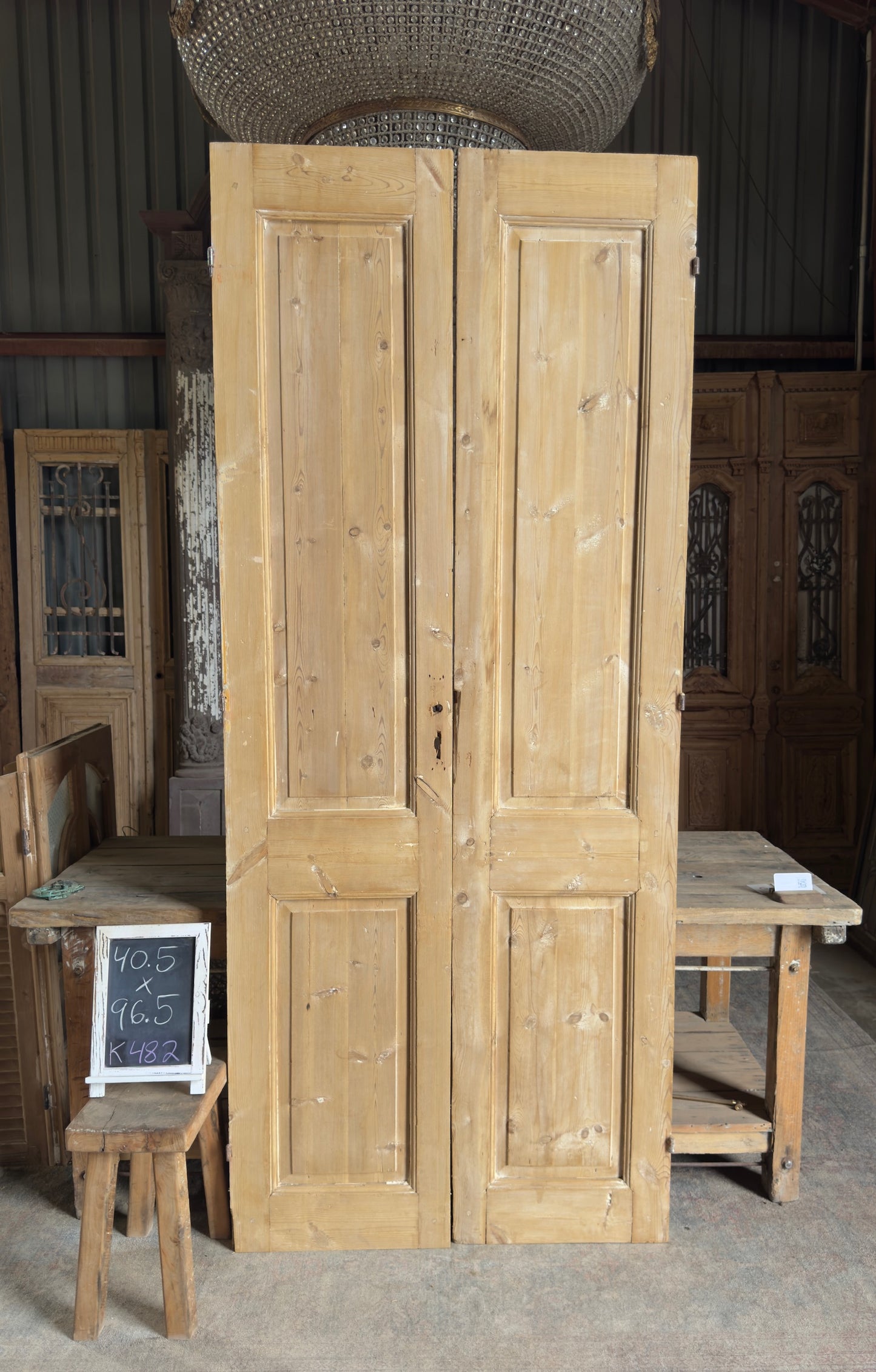 Raised Molding 2 Panel Antique Solid French Doors - 40.5x96.5 K482