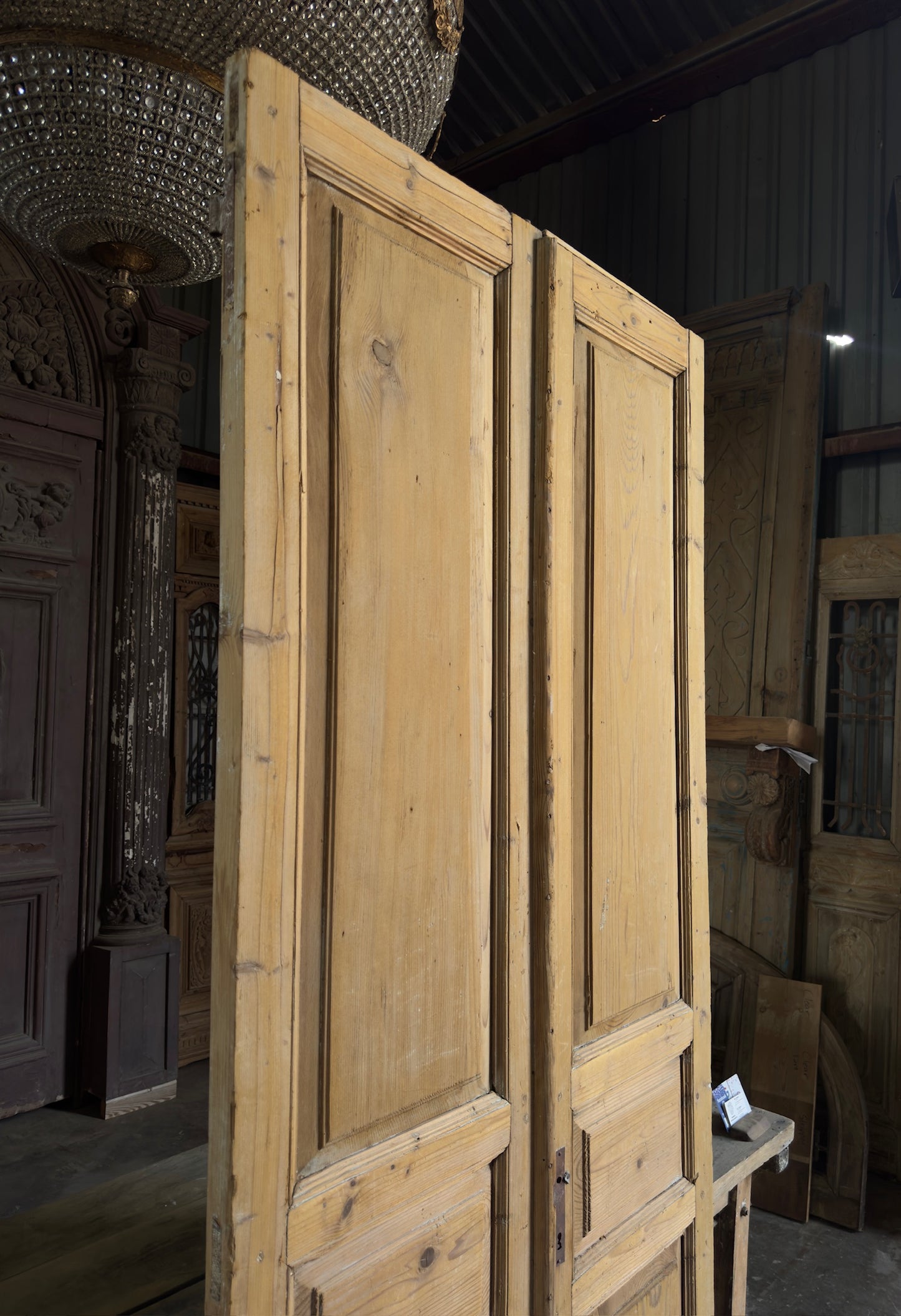 3 Panel Antique Solid French Doors - 40x93 K347