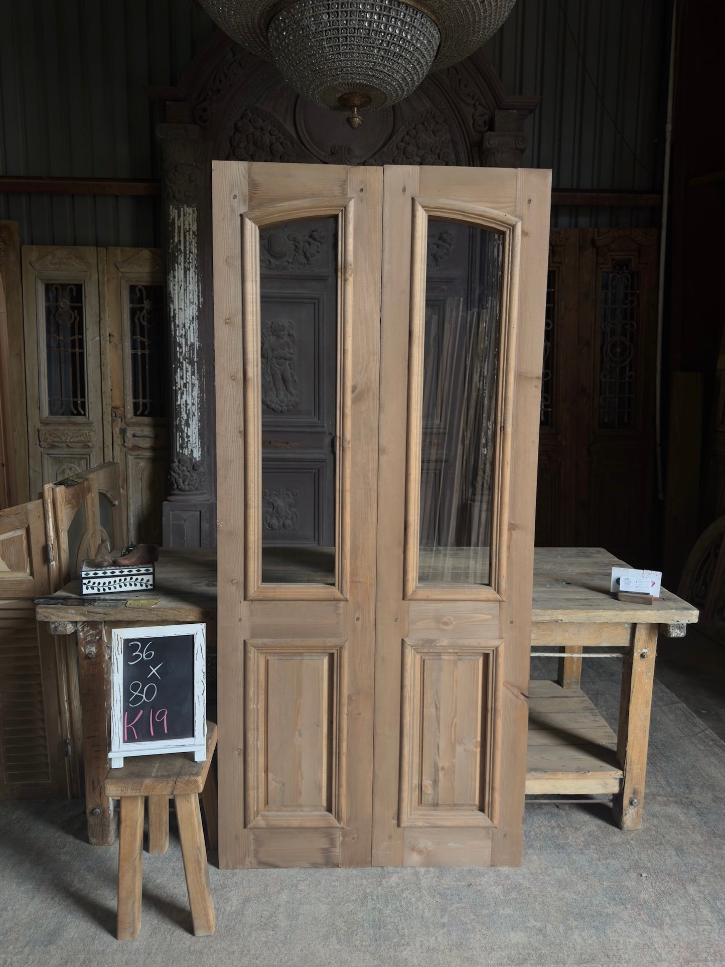 Handcrafted Arched Glass French Doors - 36x80 K19