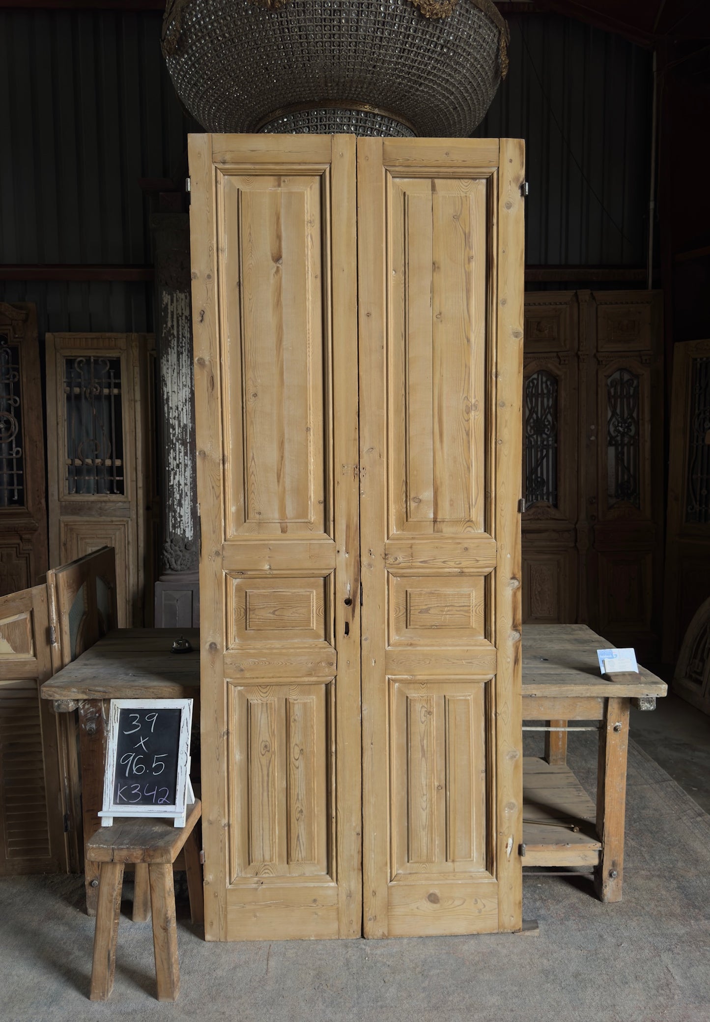 3 Panel Antique Solid French Doors - 39x96.5 K342