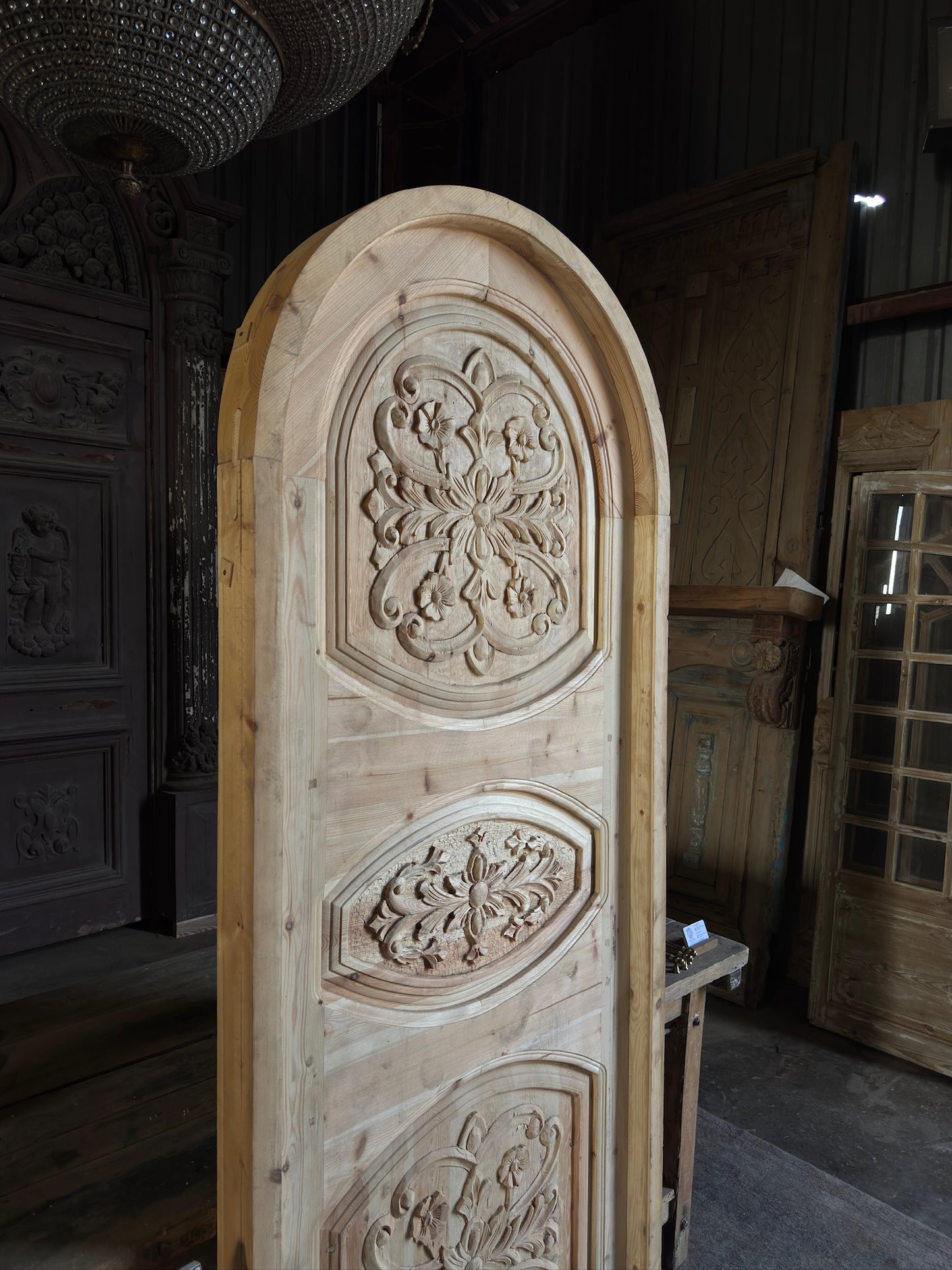 Handcrafted Carved Arched Single Door - 32x84 - L137