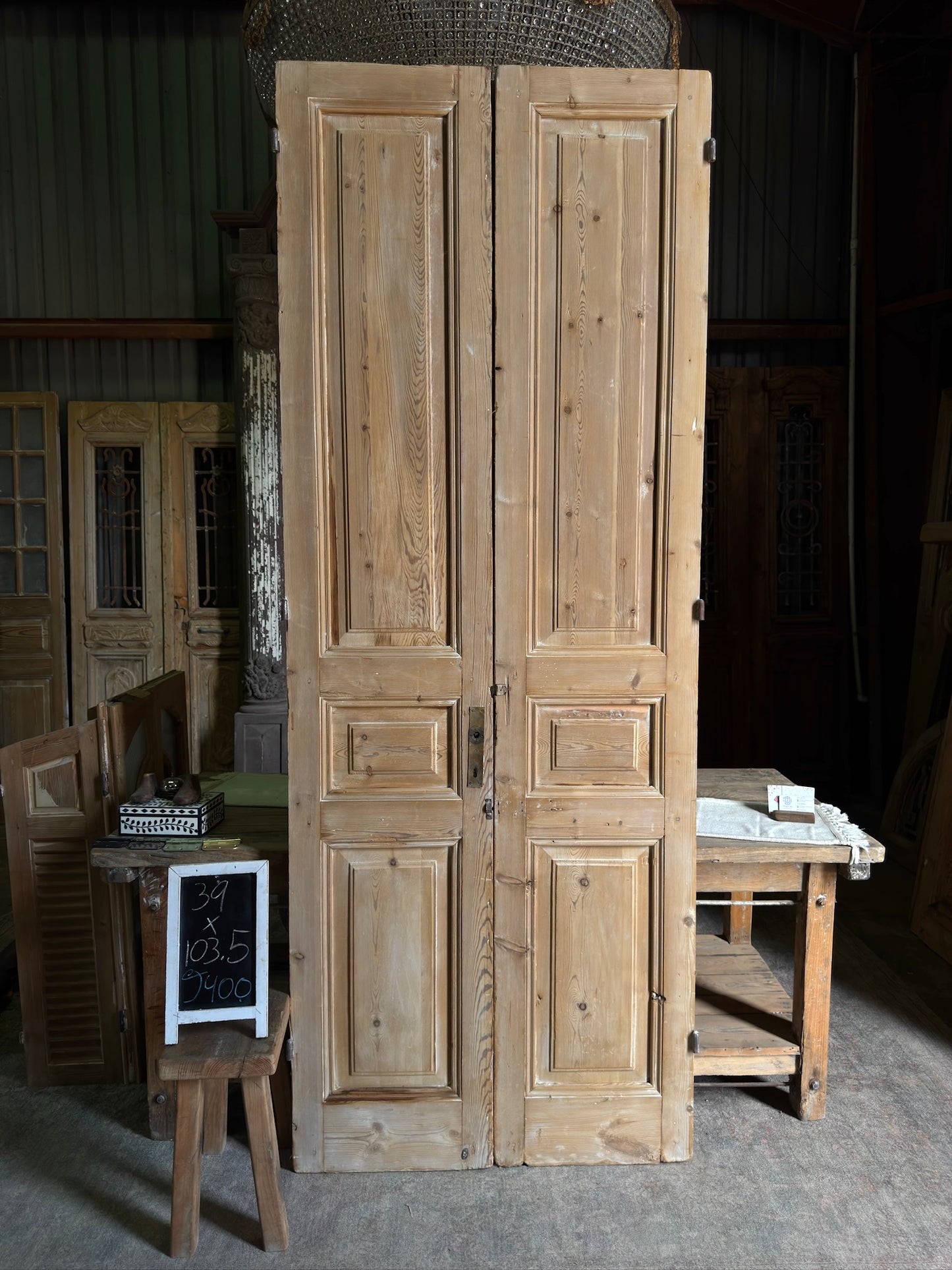 3 Panel Antique Solid French Doors - 39x103.5 J400