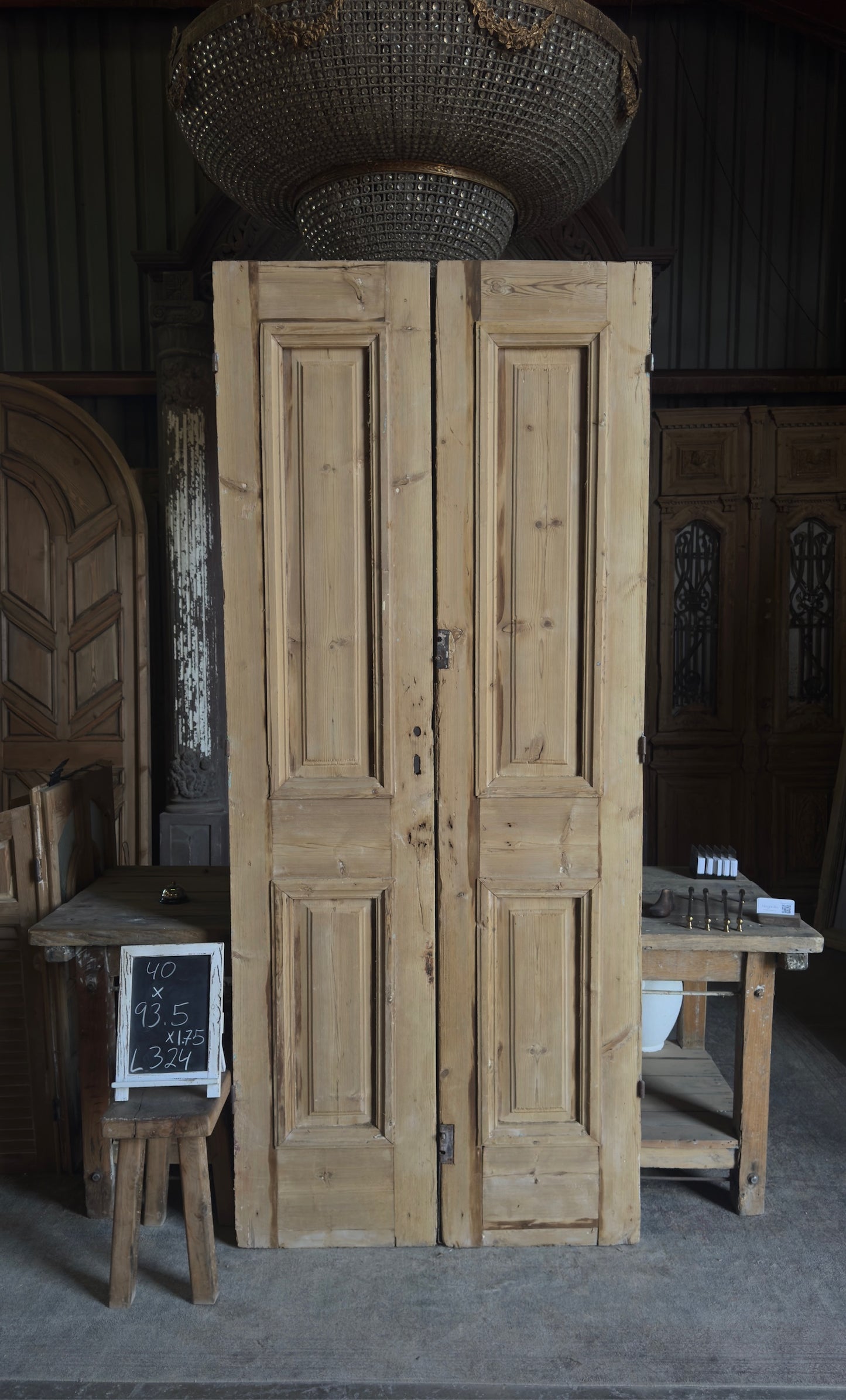 Raised Molding 2 Panel Antique Solid French Doors - 40x93.5 - L324