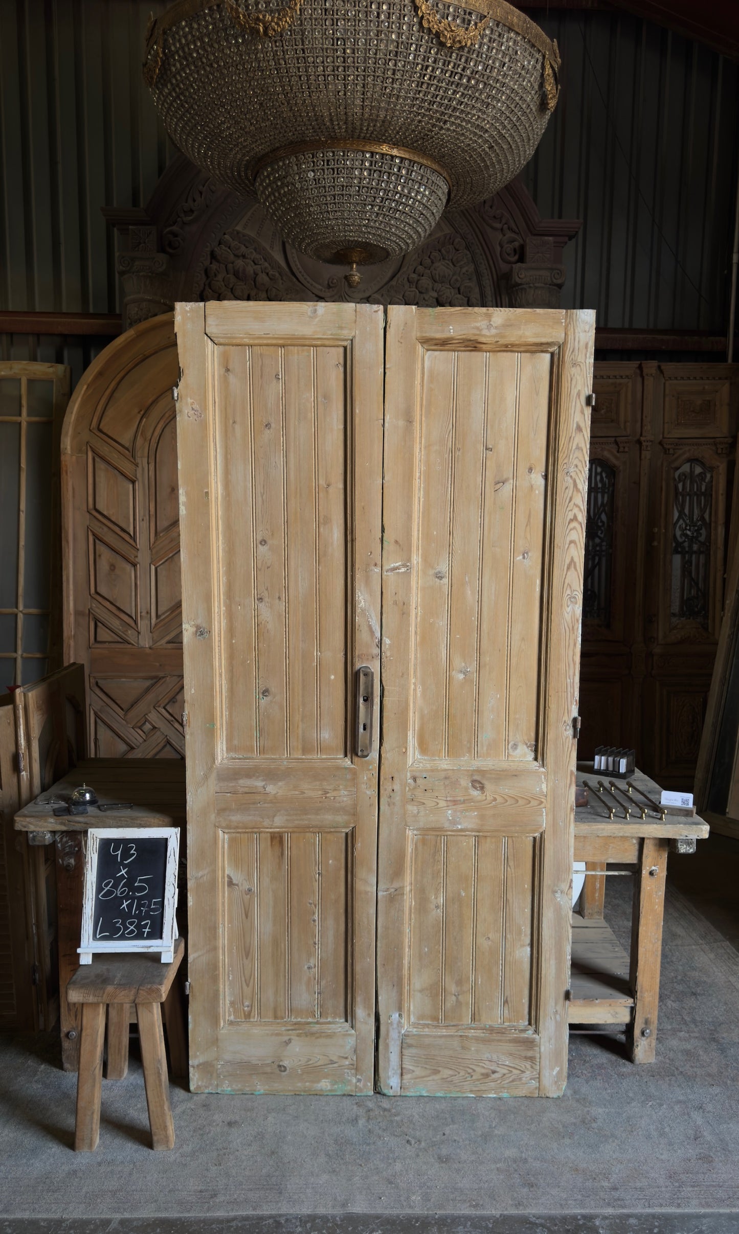 2 Panel Antique Solid French Doors - 43x86.5 - L387