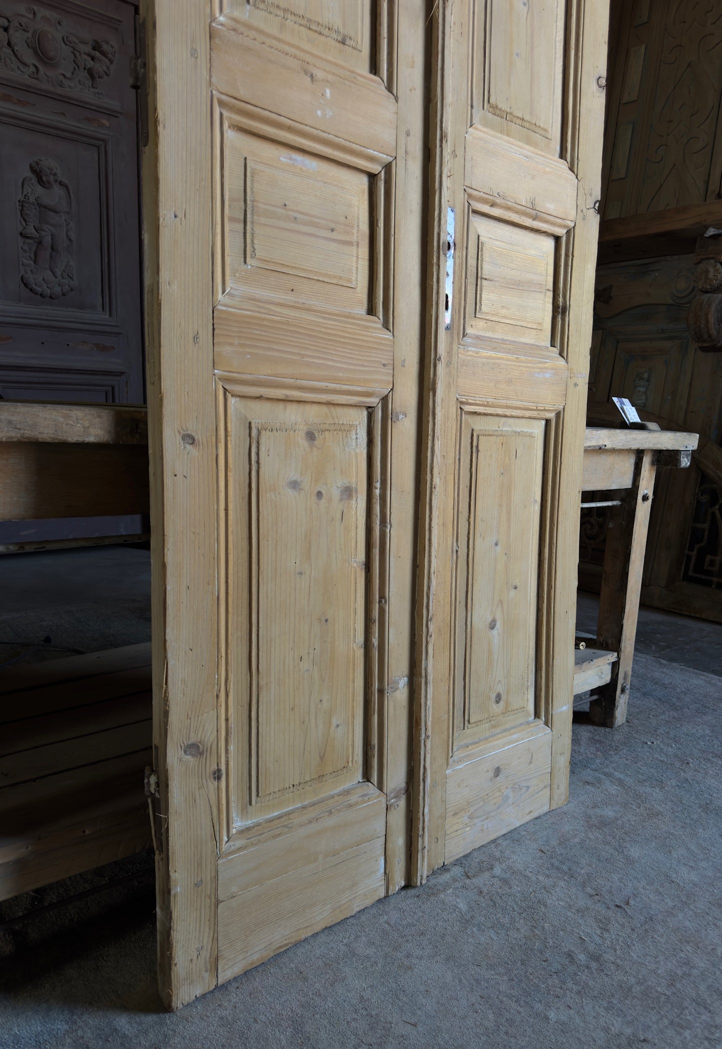 3 Panel Antique Solid French Doors - 36x90 K400