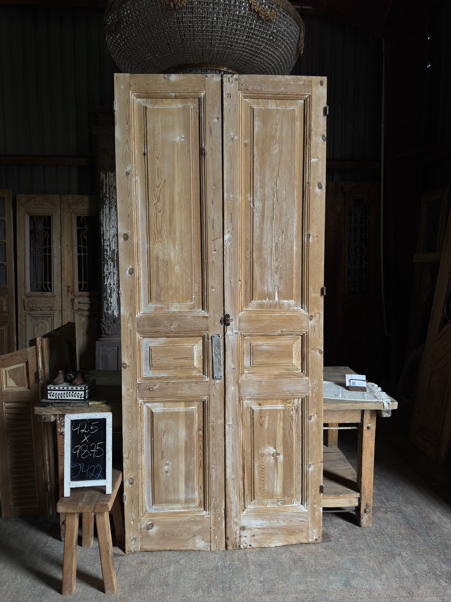 3 Panel Antique Solid French Doors - 42.5x98.75 J422