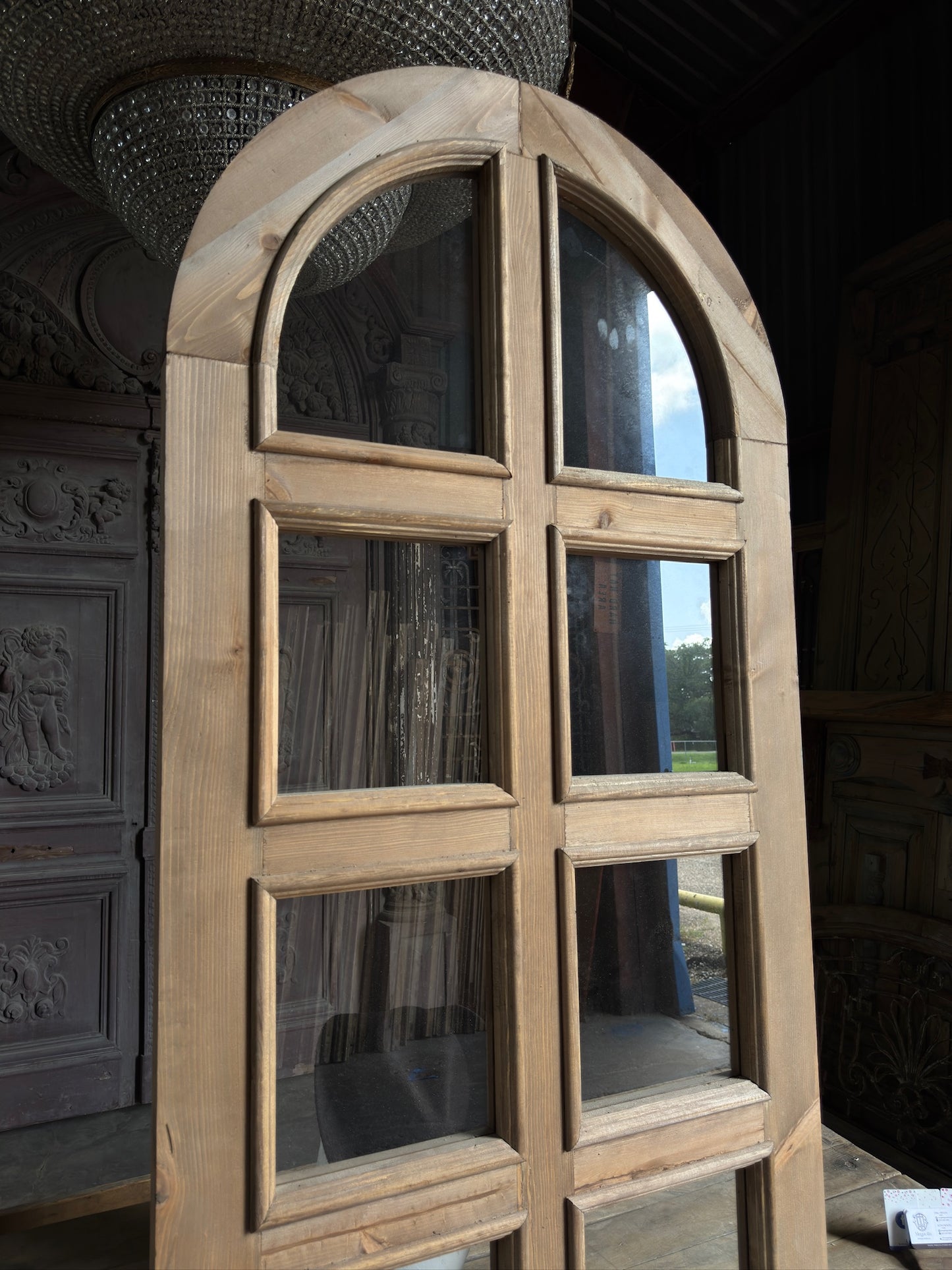 Handcrafted 8 Light Arched Single Glass Door - 32x96 K13