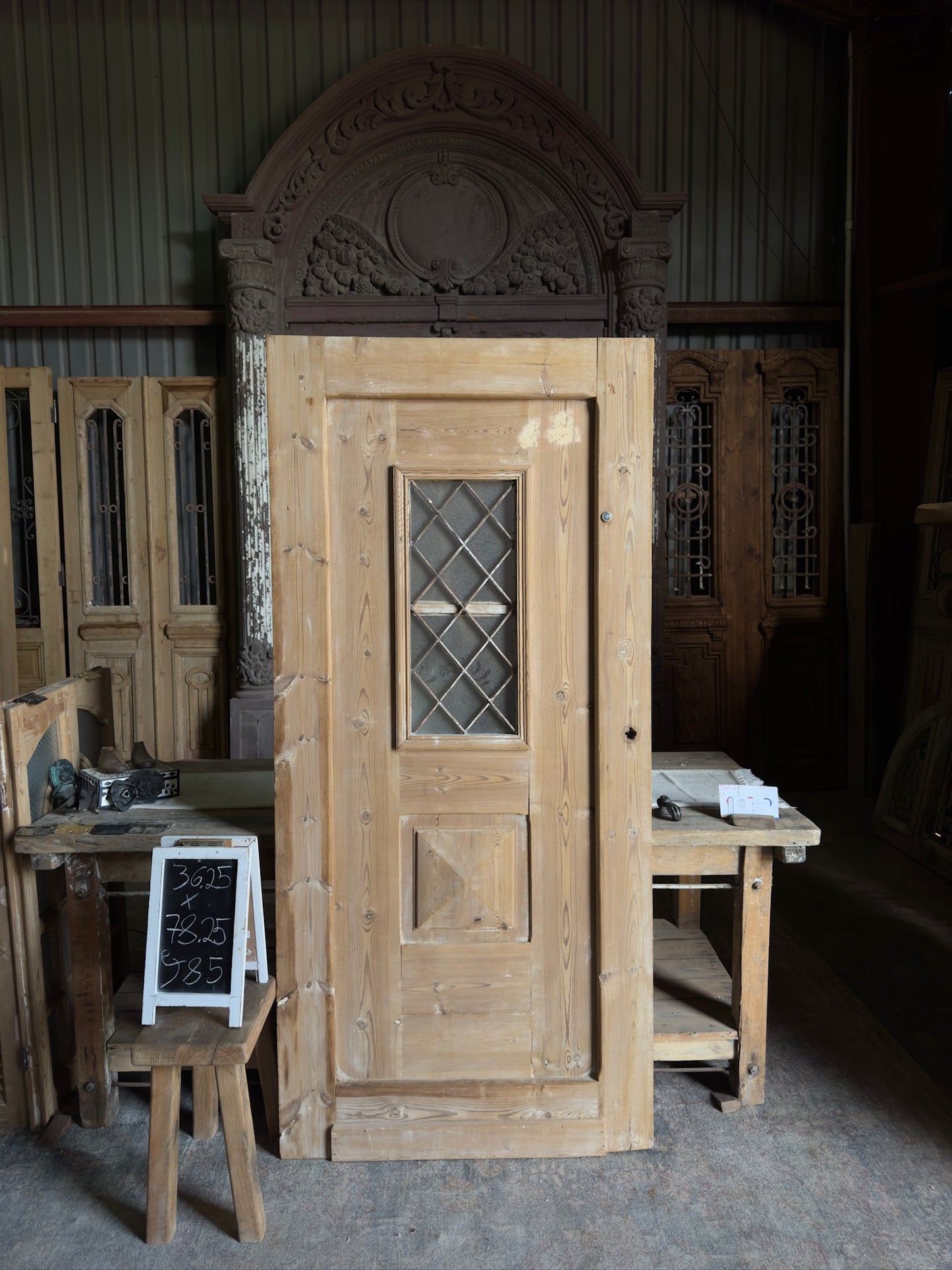 Single Light Antique Iron and Glass Single Door - 36.25x78.25 J85