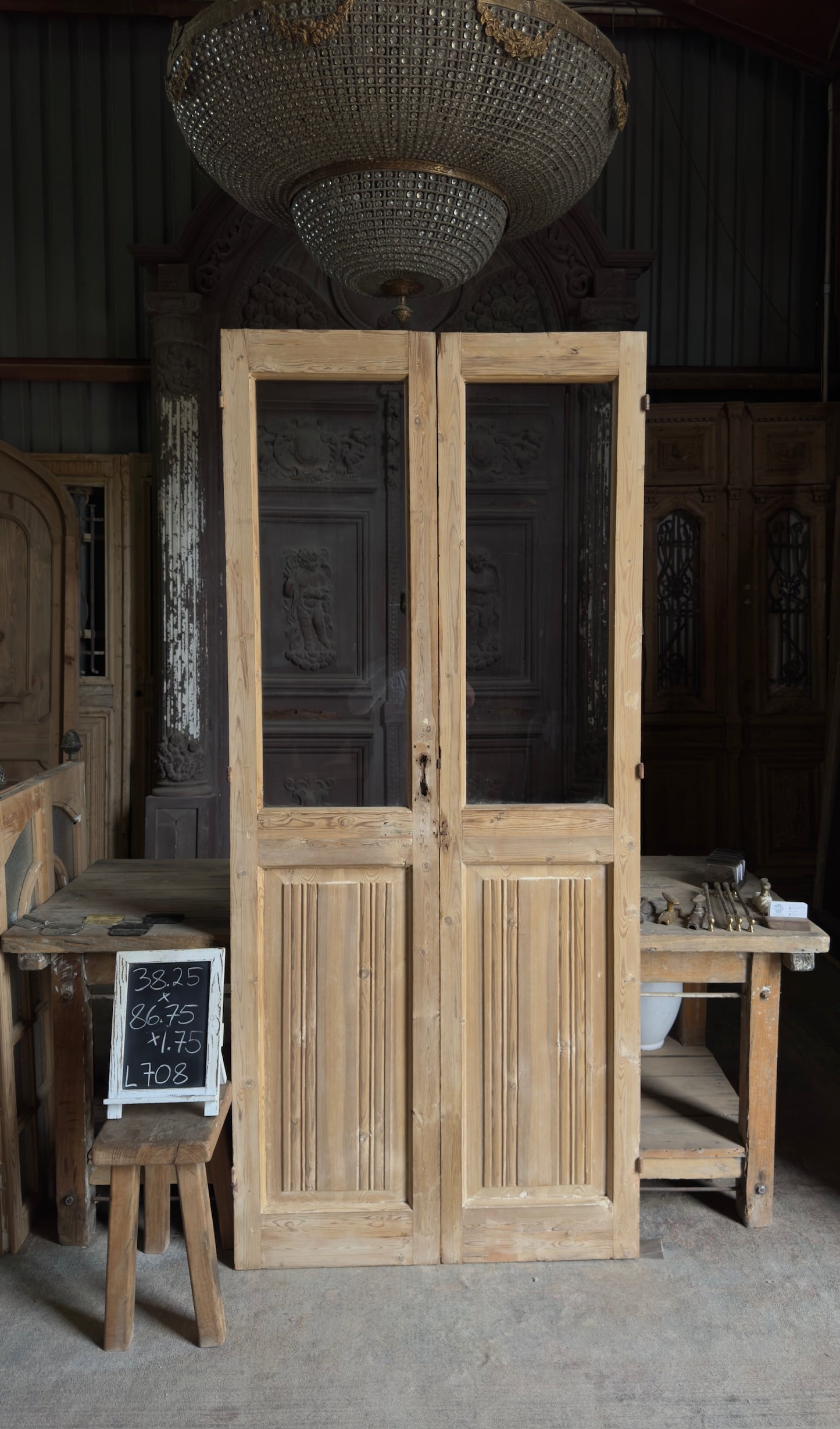 Antique Glass 1 Lite French Doors - 38.25x86.75 - L708