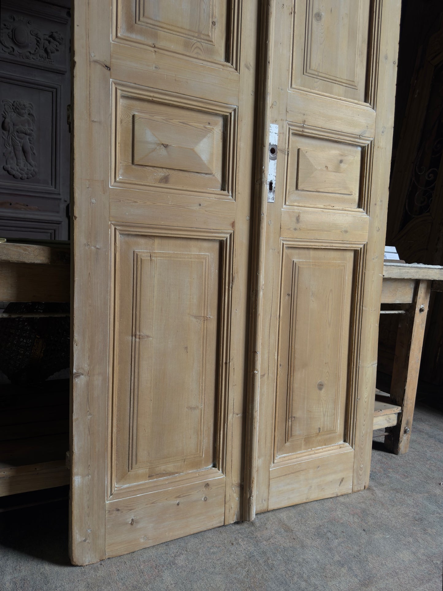 Pyramid Panel Antique Solid French Doors - 39.5x88.75 J431