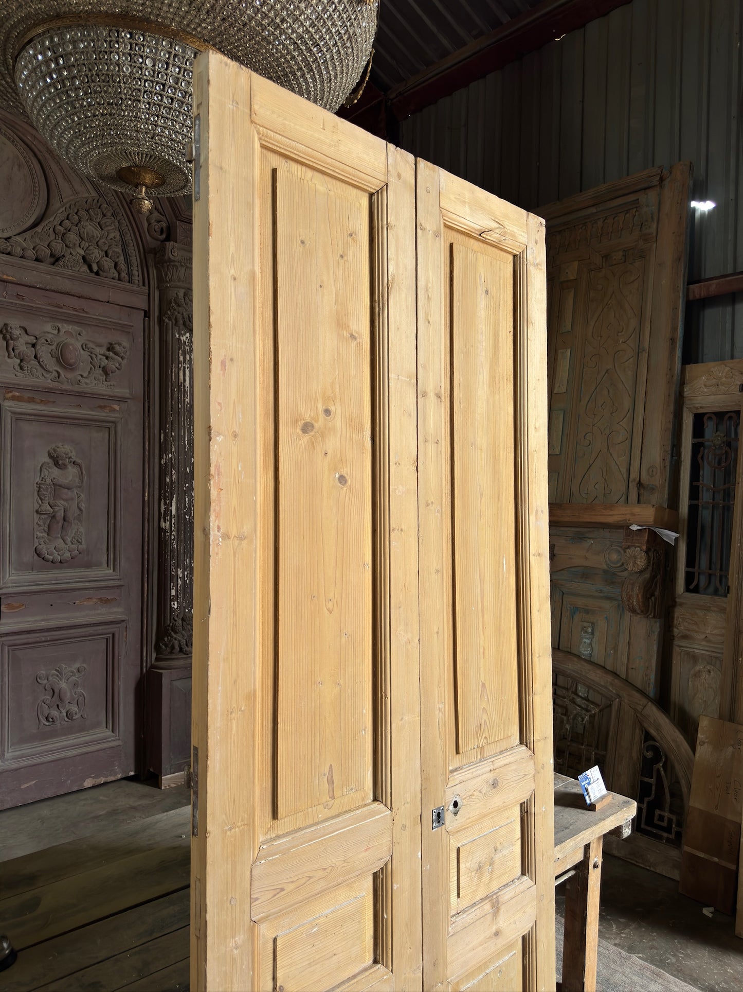 3 Panel Antique Solid French Doors - 37.25x92.5 K317