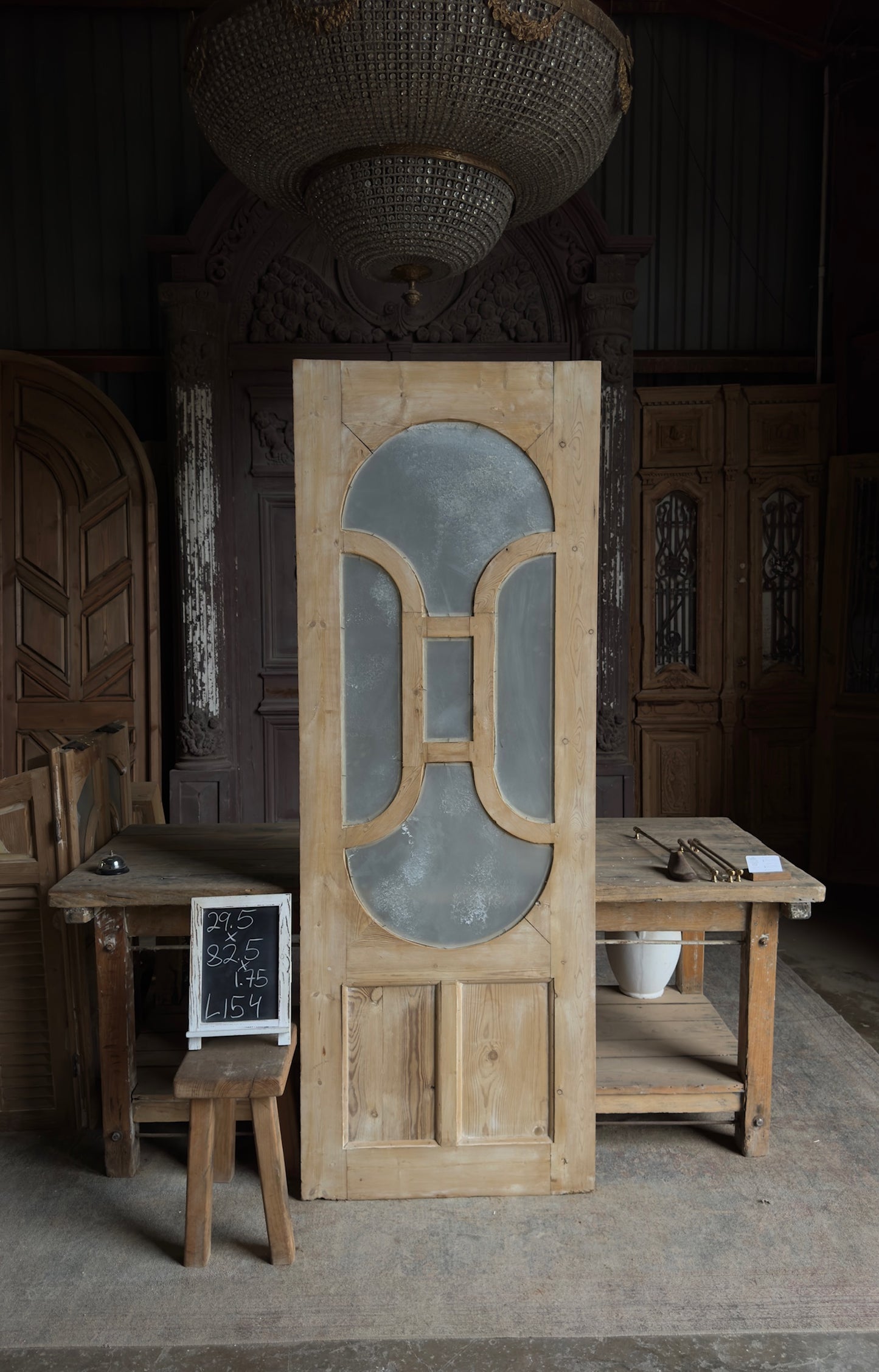 19th Century Antique Arched Glass Single Door - 29.5x82.5 - L154