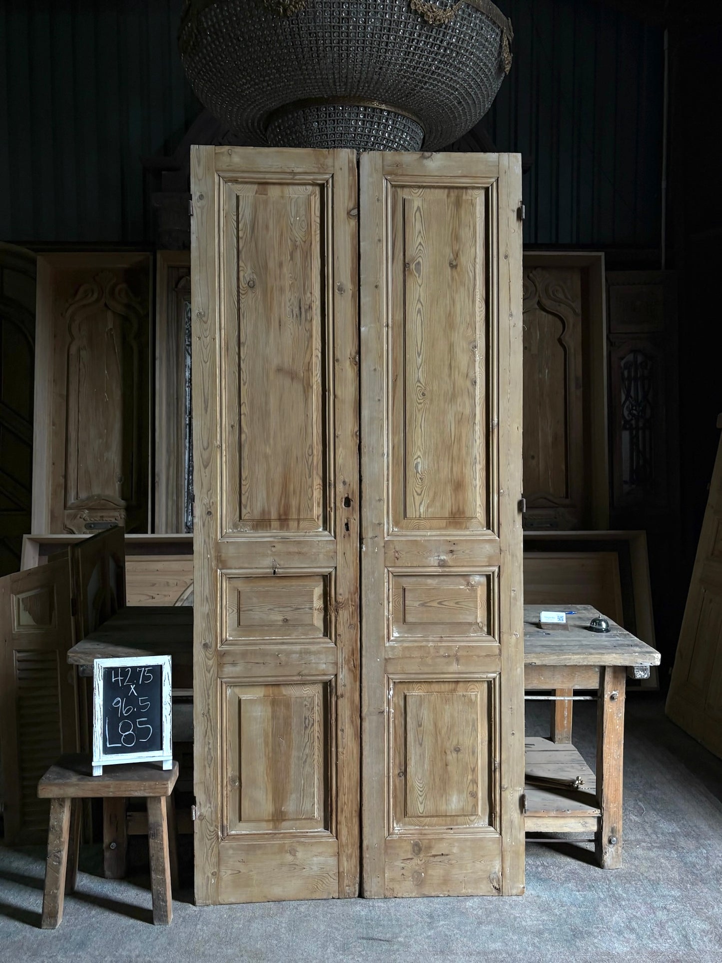 3 Panel Antique Solid French Doors - 42.75x96.5 - L85