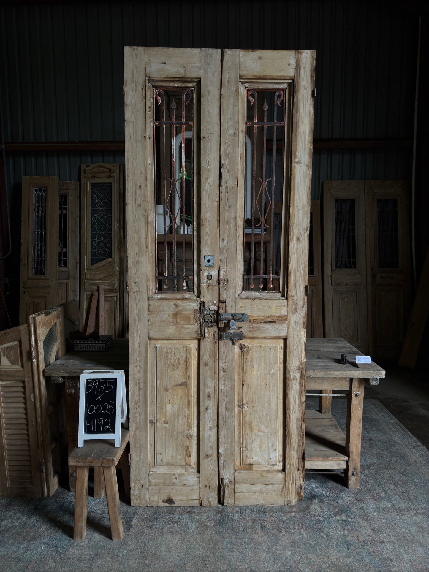 Fluted Antique Iron French Doors - 39.75x100.25 H192
