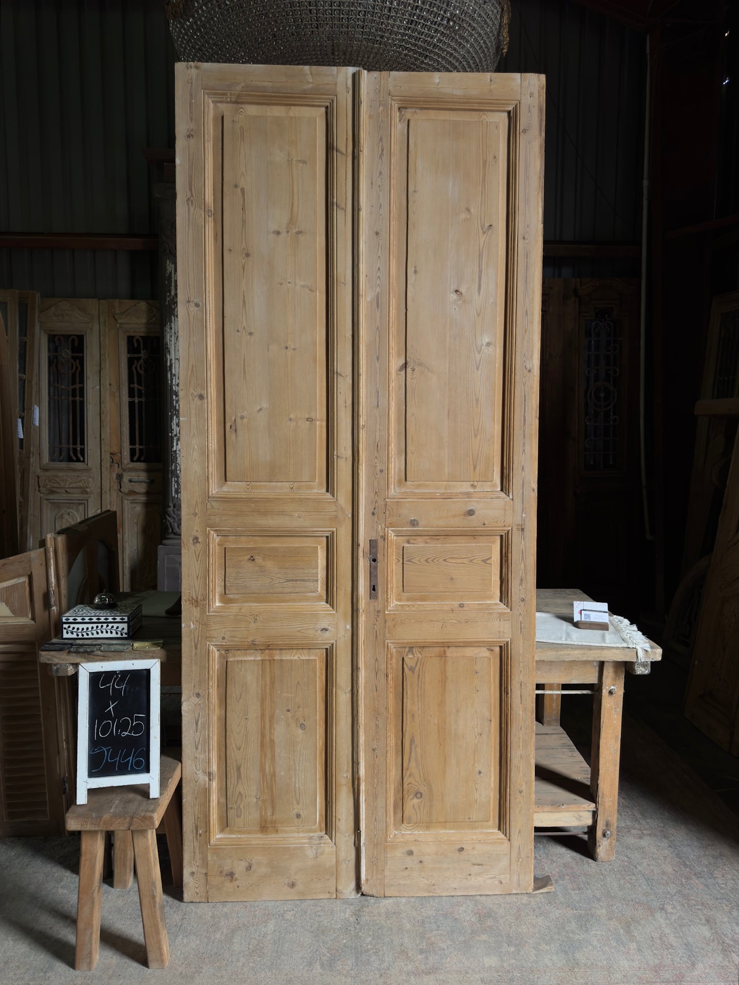 3 Panel Antique Solid French Doors - 44x101.25 J446