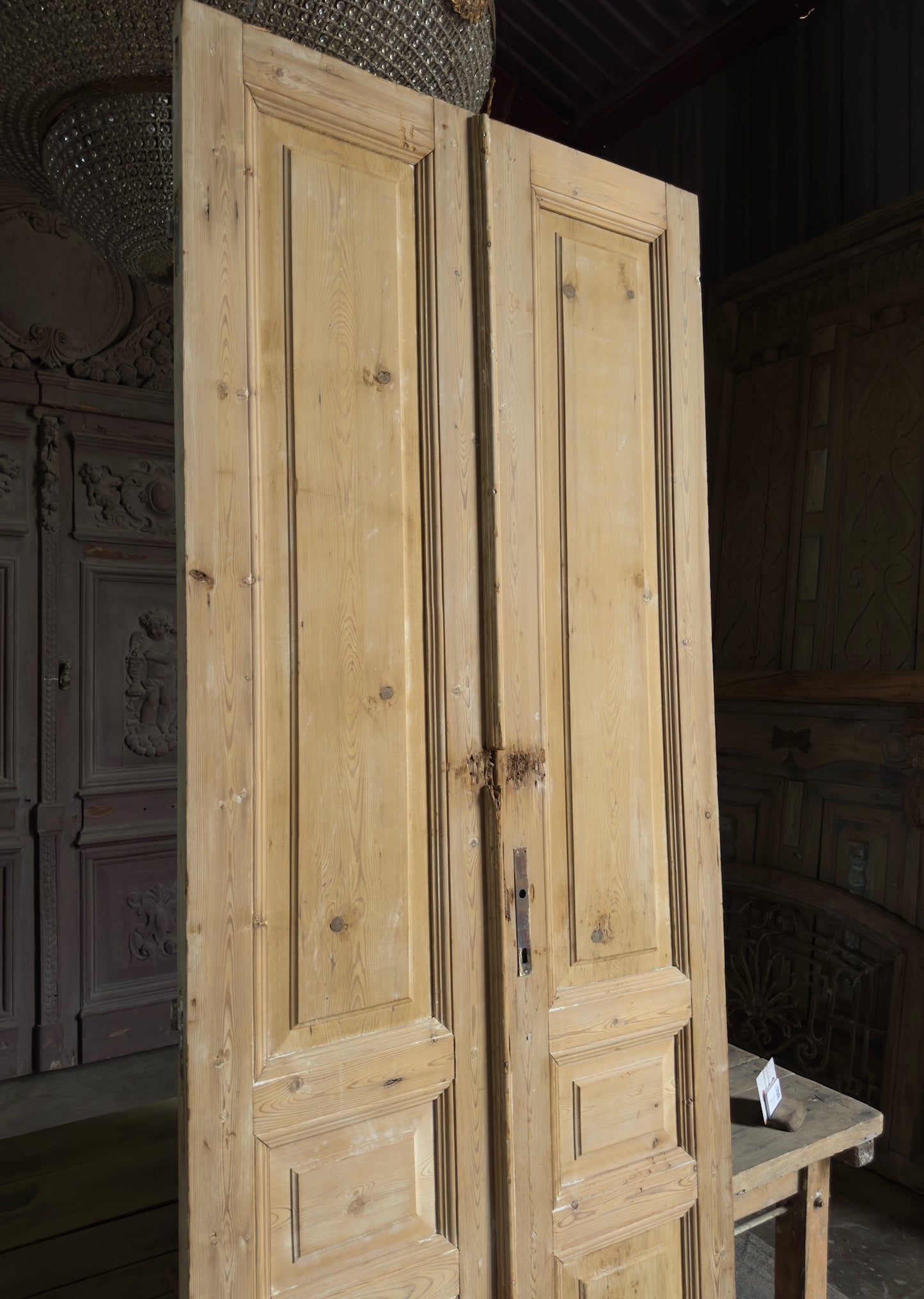 3 Panel Antique Solid French Doors - 36.75x99.5 K52