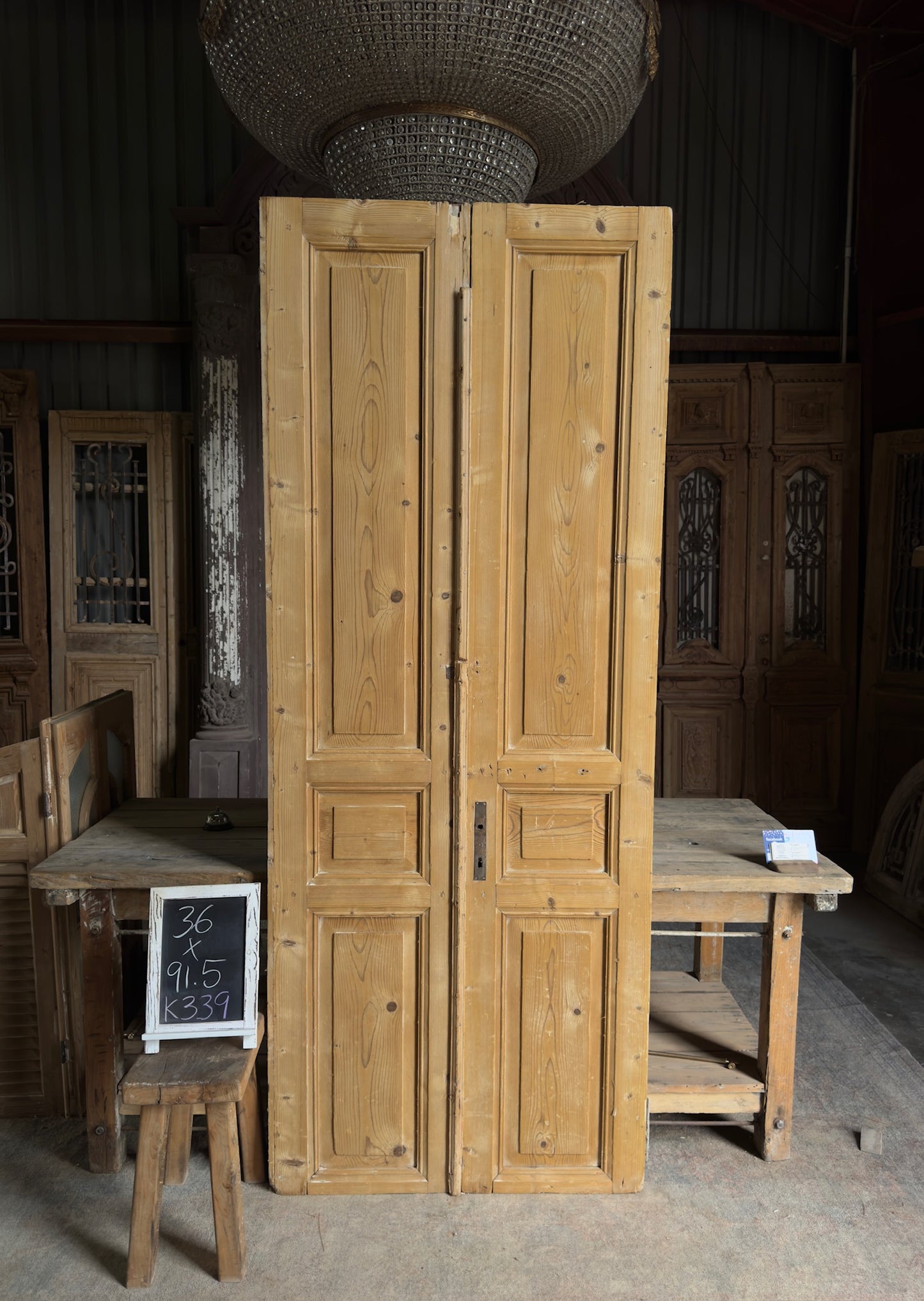 3 Panel Antique Solid French Doors - 36x91.5 K339