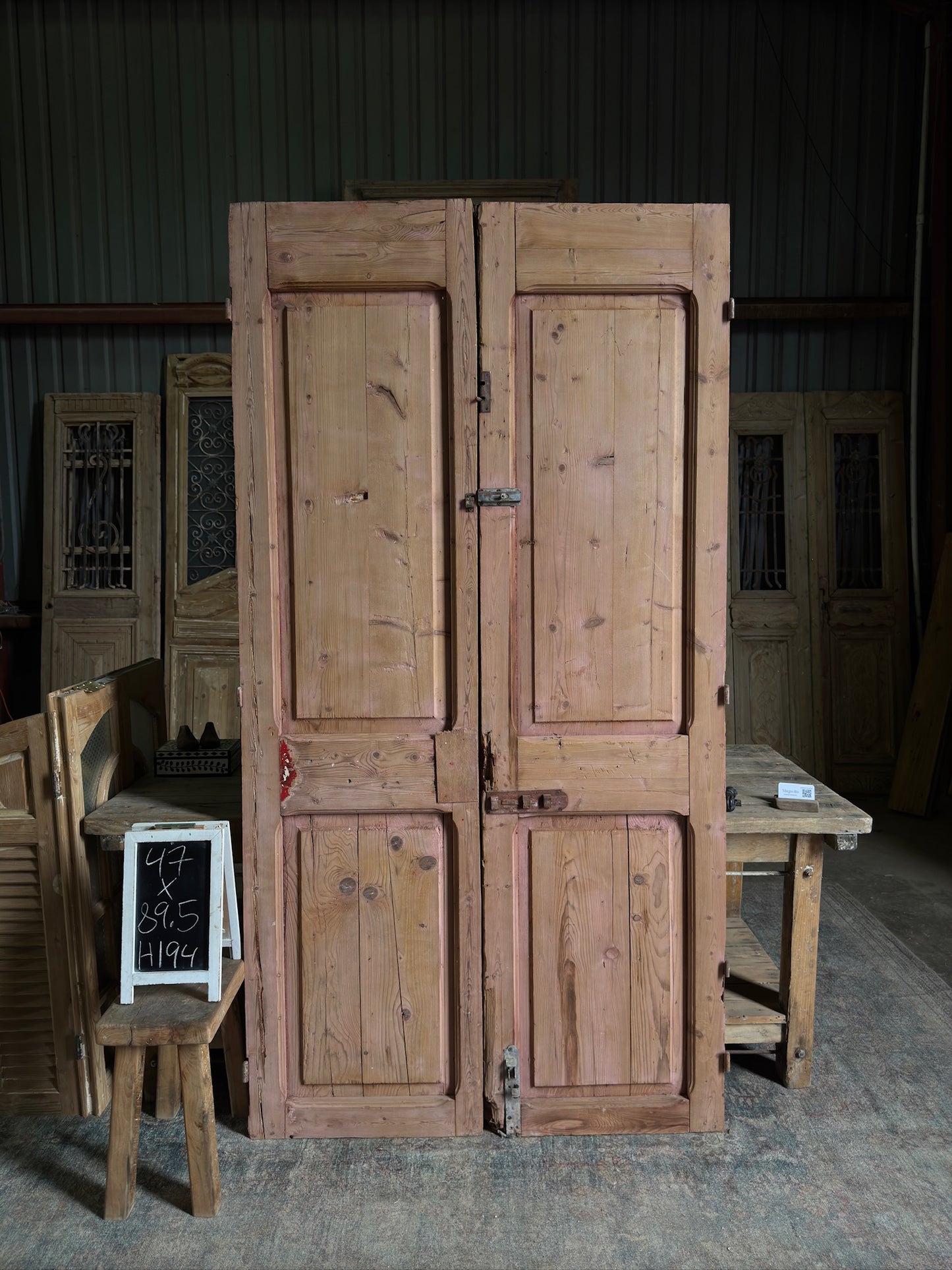 Carved Antique Solid French Doors - 47x89.5 H194