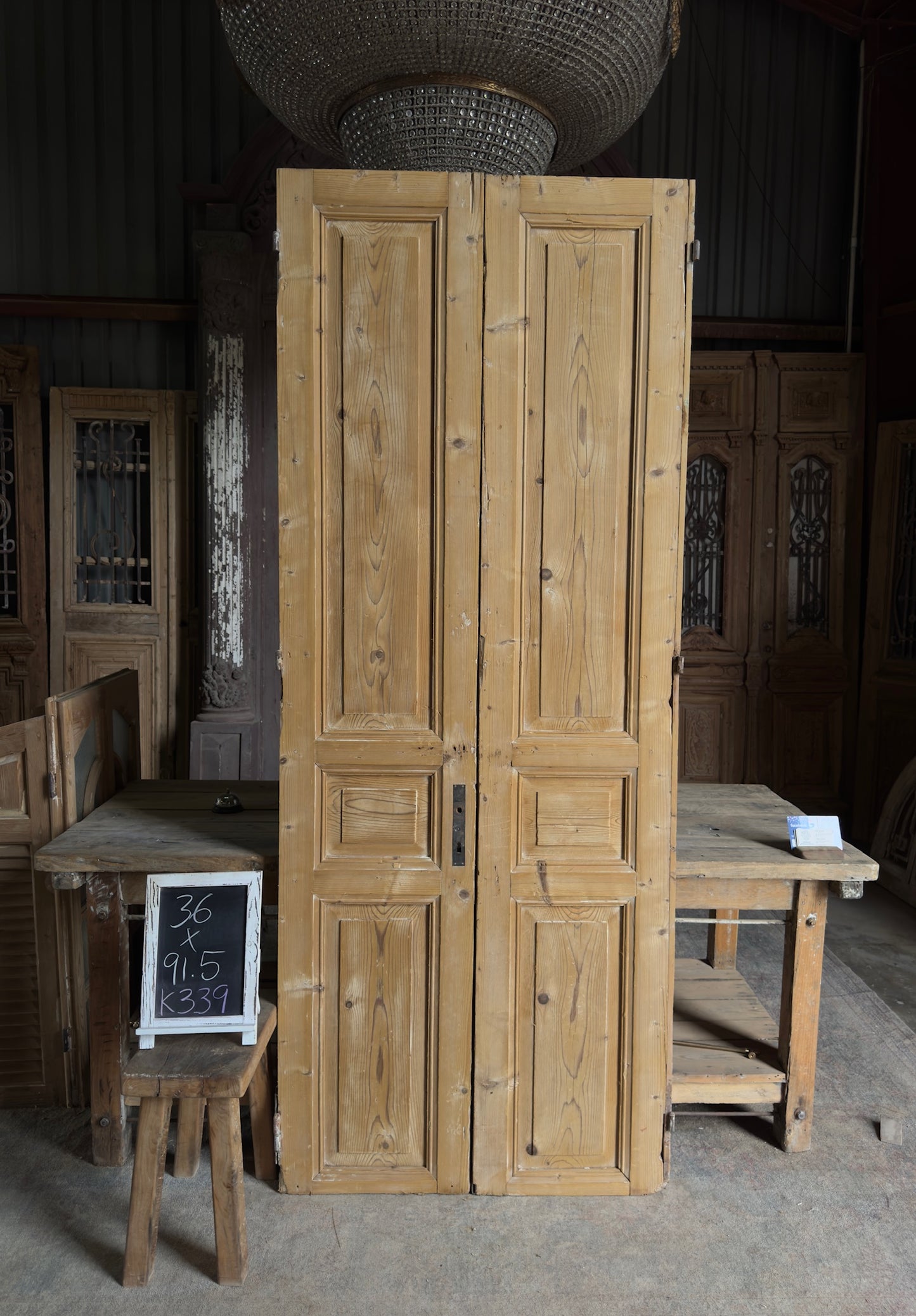 3 Panel Antique Solid French Doors - 36x91.5 K339