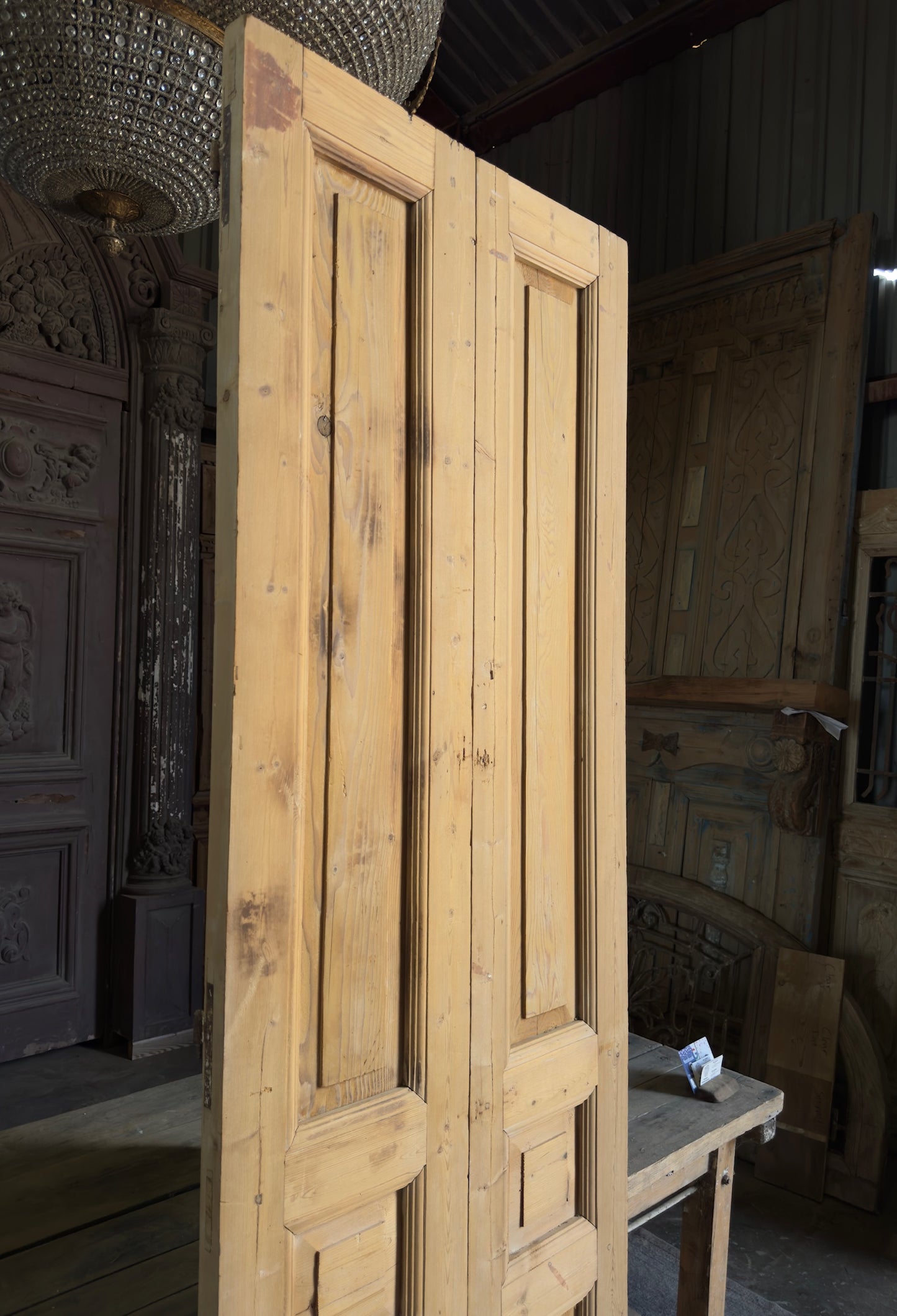 3 Panel Antique Solid French Doors - 29.5x93 K370