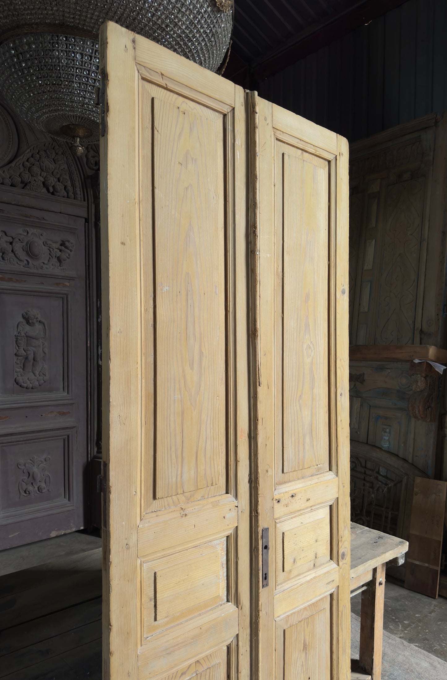 3 Panel Antique Solid French Doors - 38.5x95 K358