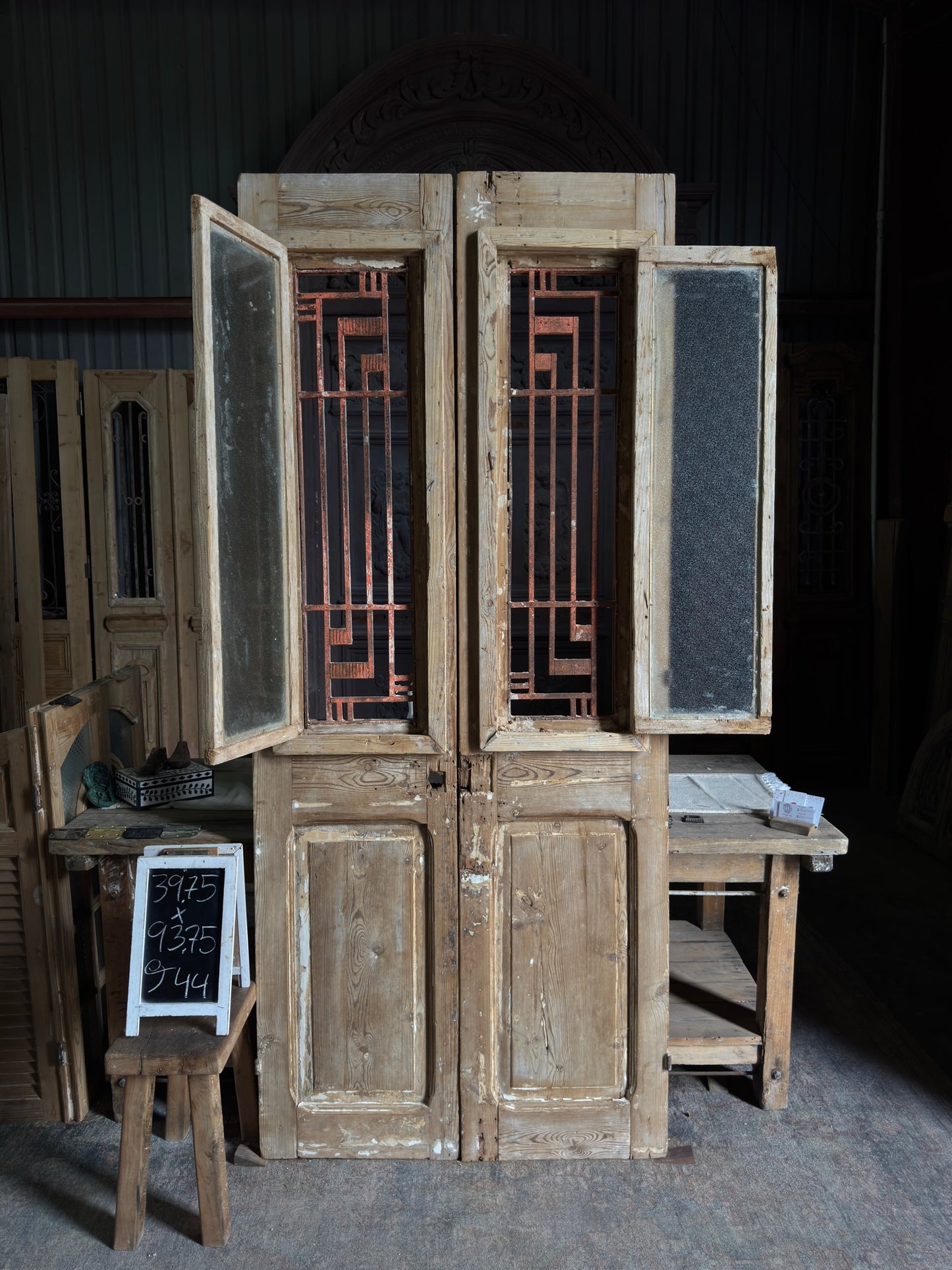 Antique Iron French Double Doors - 39.75x93.75 J44