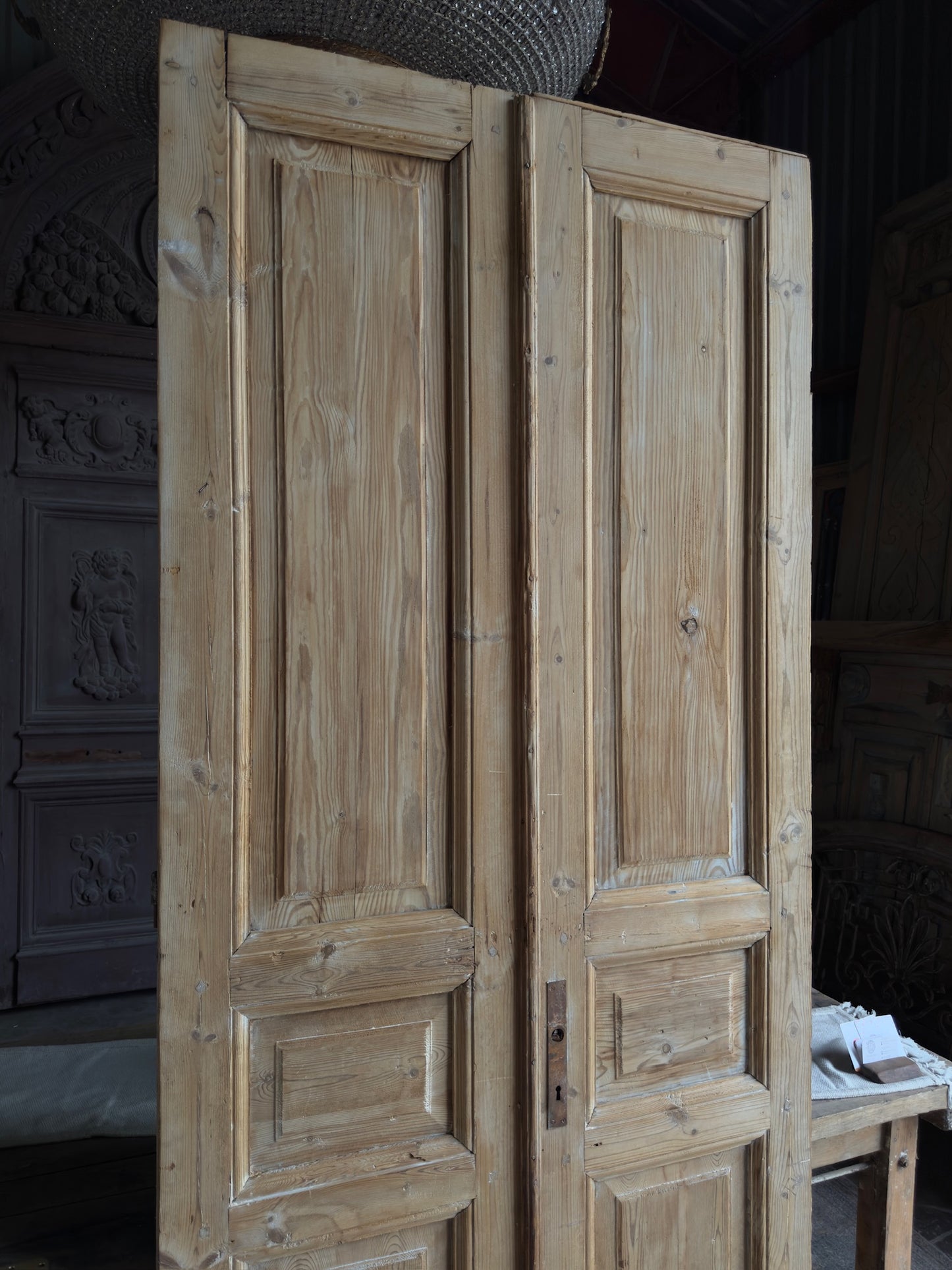 3 Panel Antique Solid French Doors - 39.75x94.5 J345