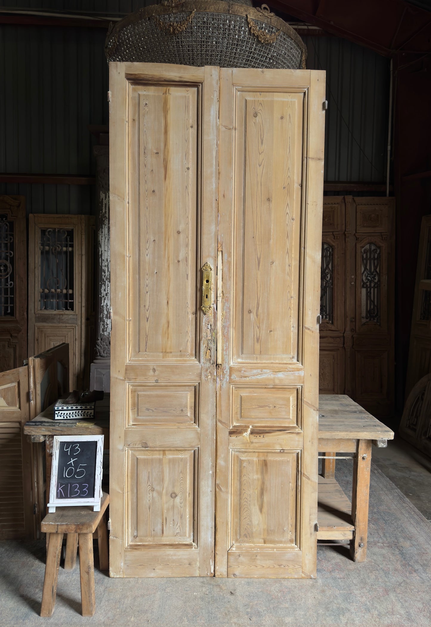 3 Panel Antique Solid French Doors - 43x105 K133