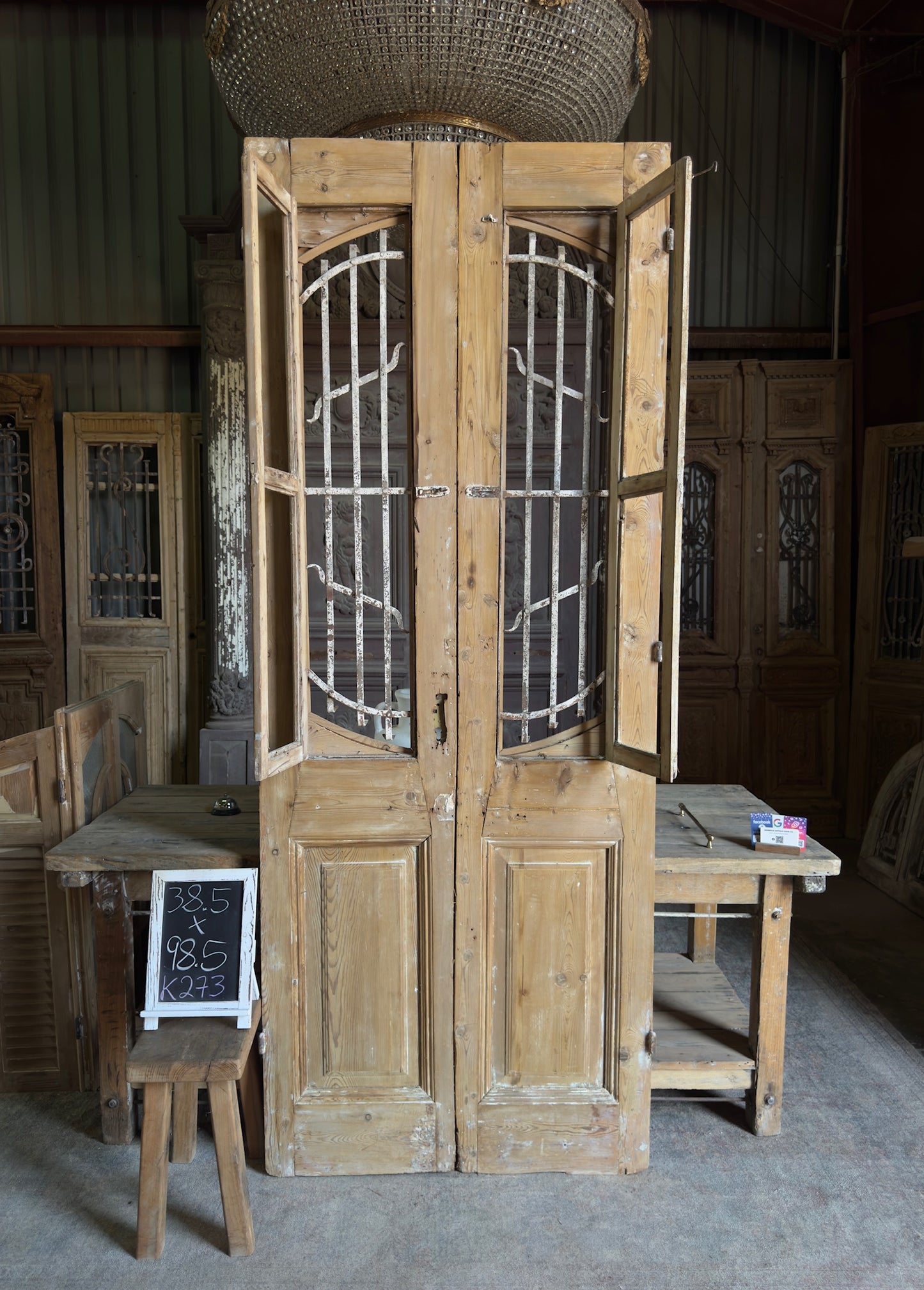 Sophisticated Antique Iron French Doors - 38.5x98.5 J273