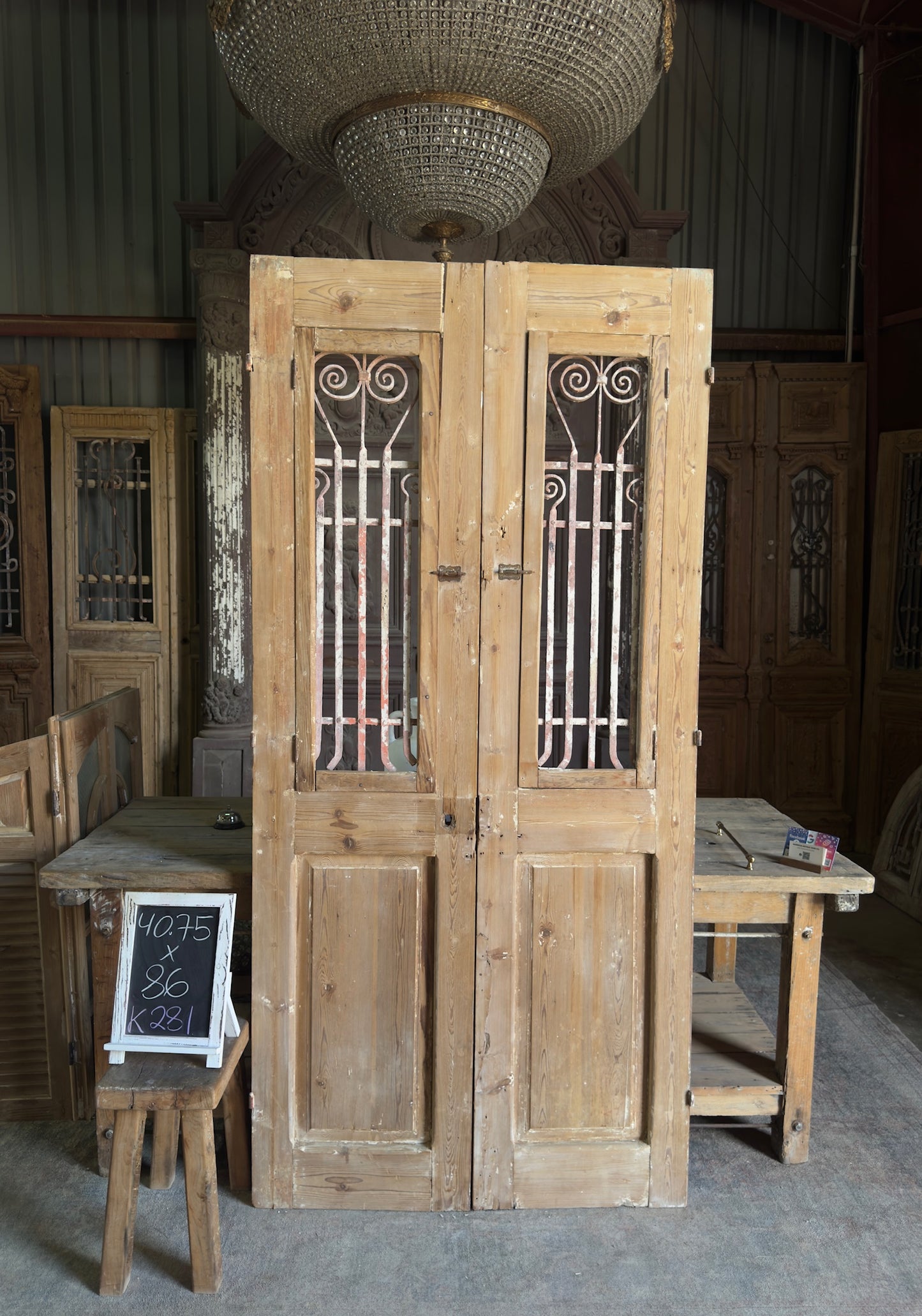 Scrolled Antique Iron French Doors - 40.75x86 K281