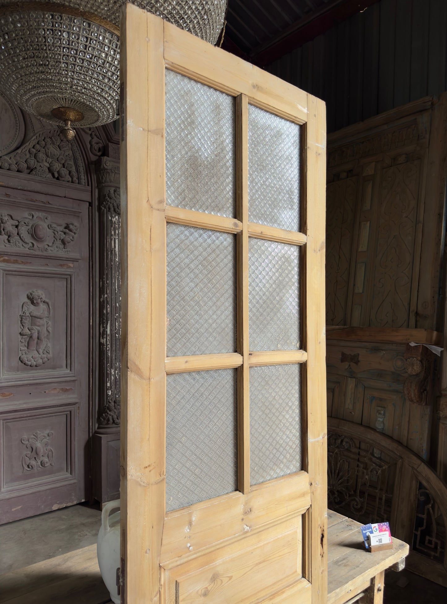 19th Century Antique Glass Single Door - 28.5x96 K266
