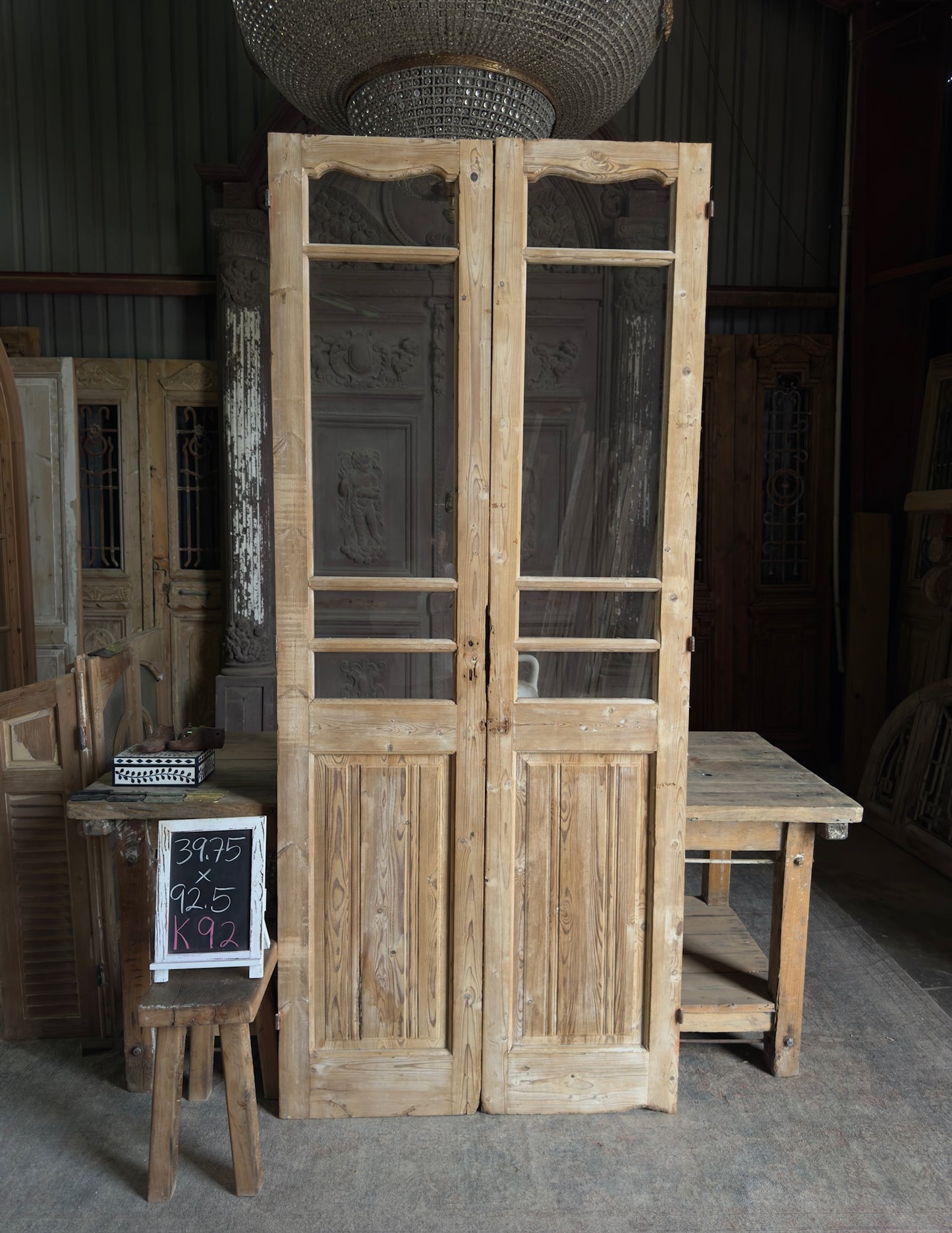 Scalloped Top Glass Antique French Doors - 39.75x92.5 K92