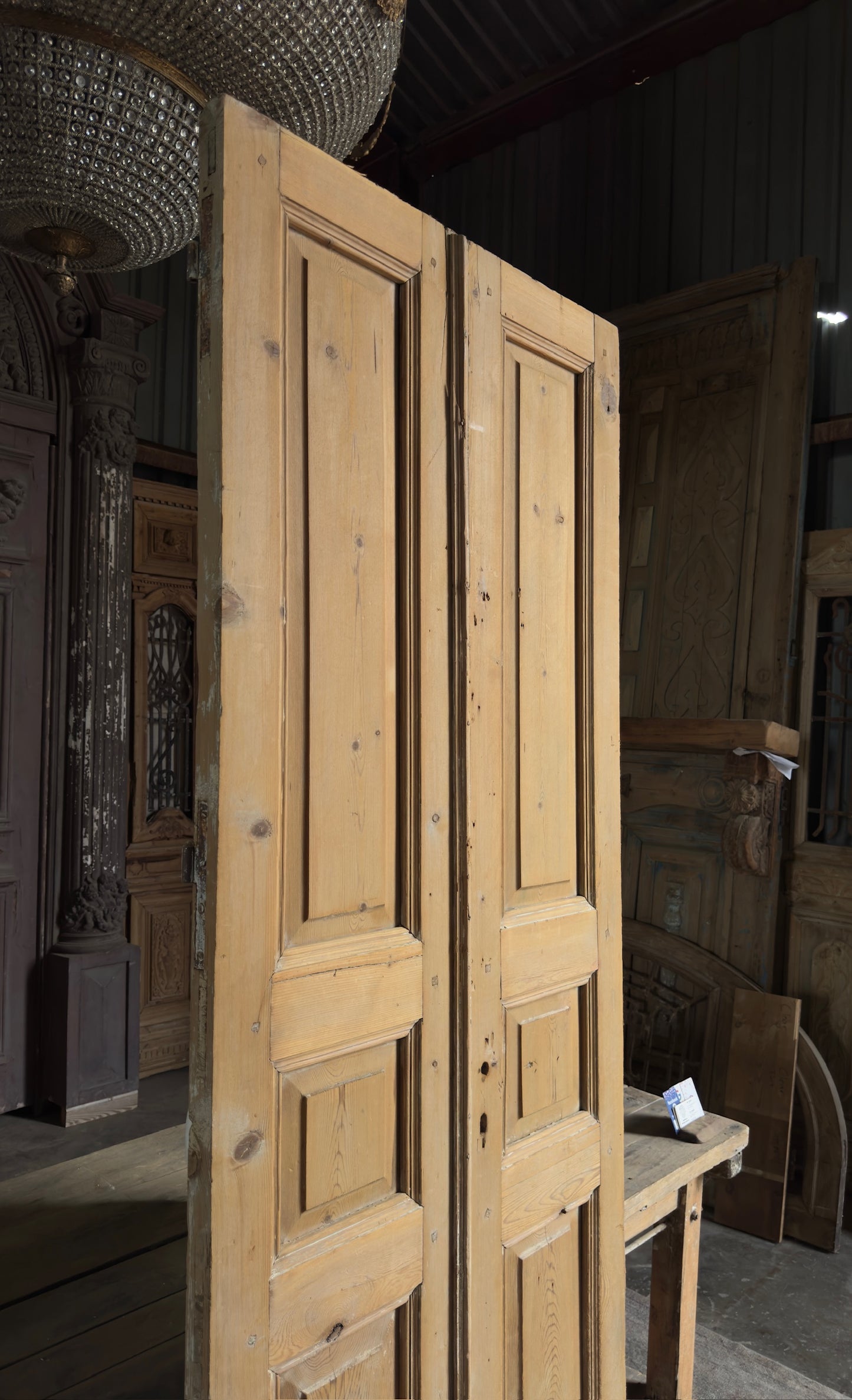 3 Panel Antique Solid French Doors - 33.25x92.5 K338