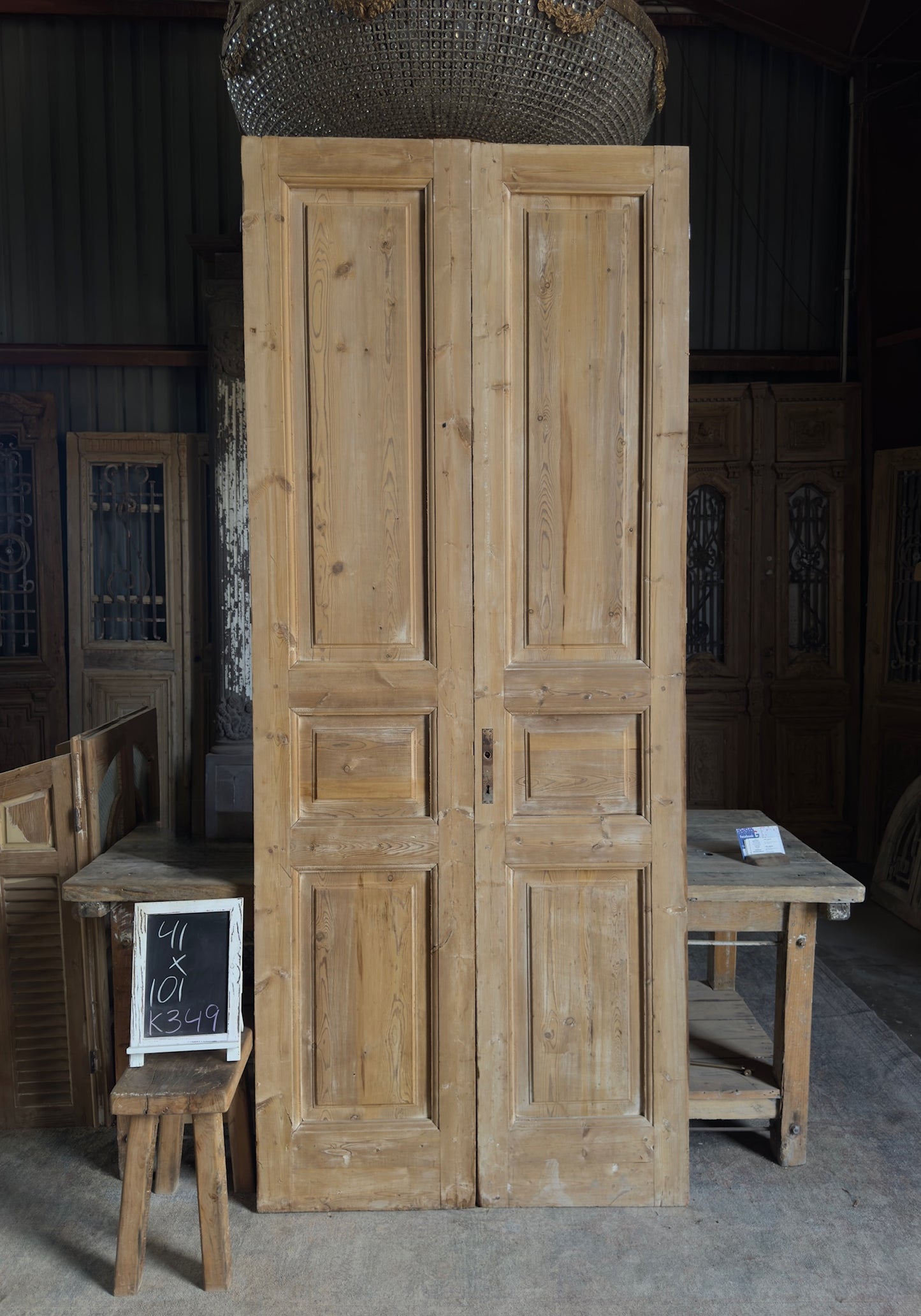 3 Panel Antique Solid French Doors - 41x101 K349