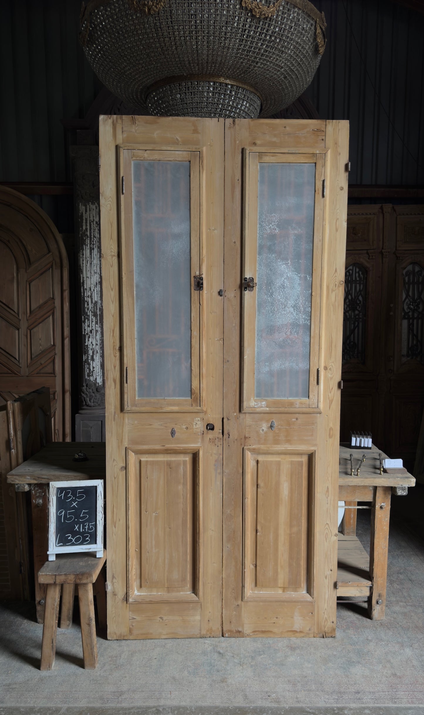 Mediterranean Antique Iron French Doors - 43.5x95.5 - L303