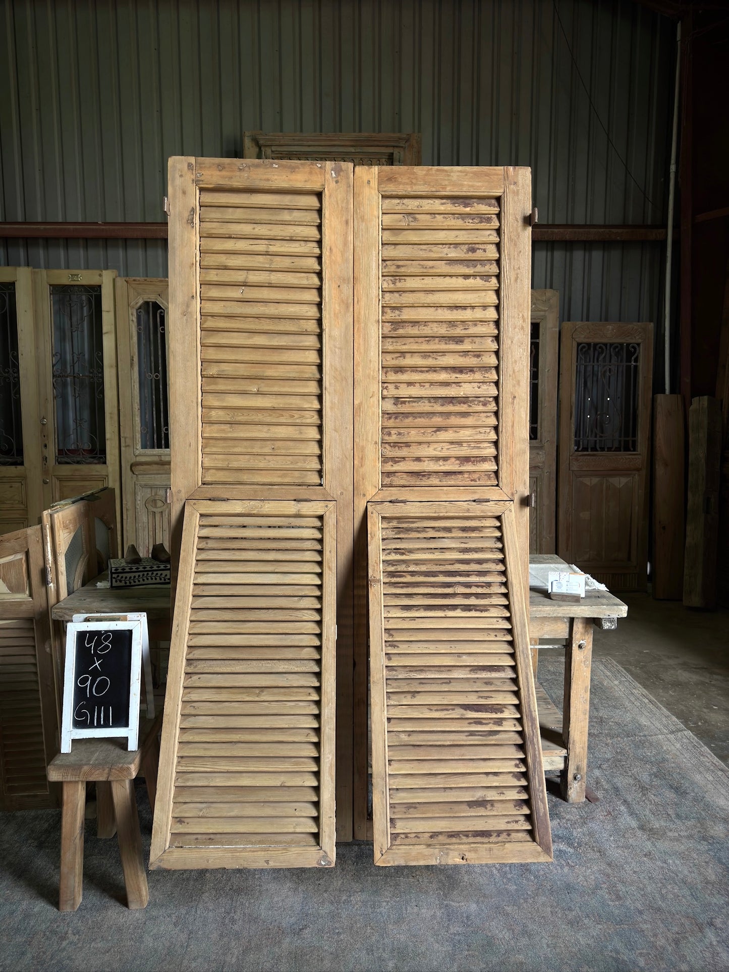 European Antique Louvered Shutters - 48x90 G111