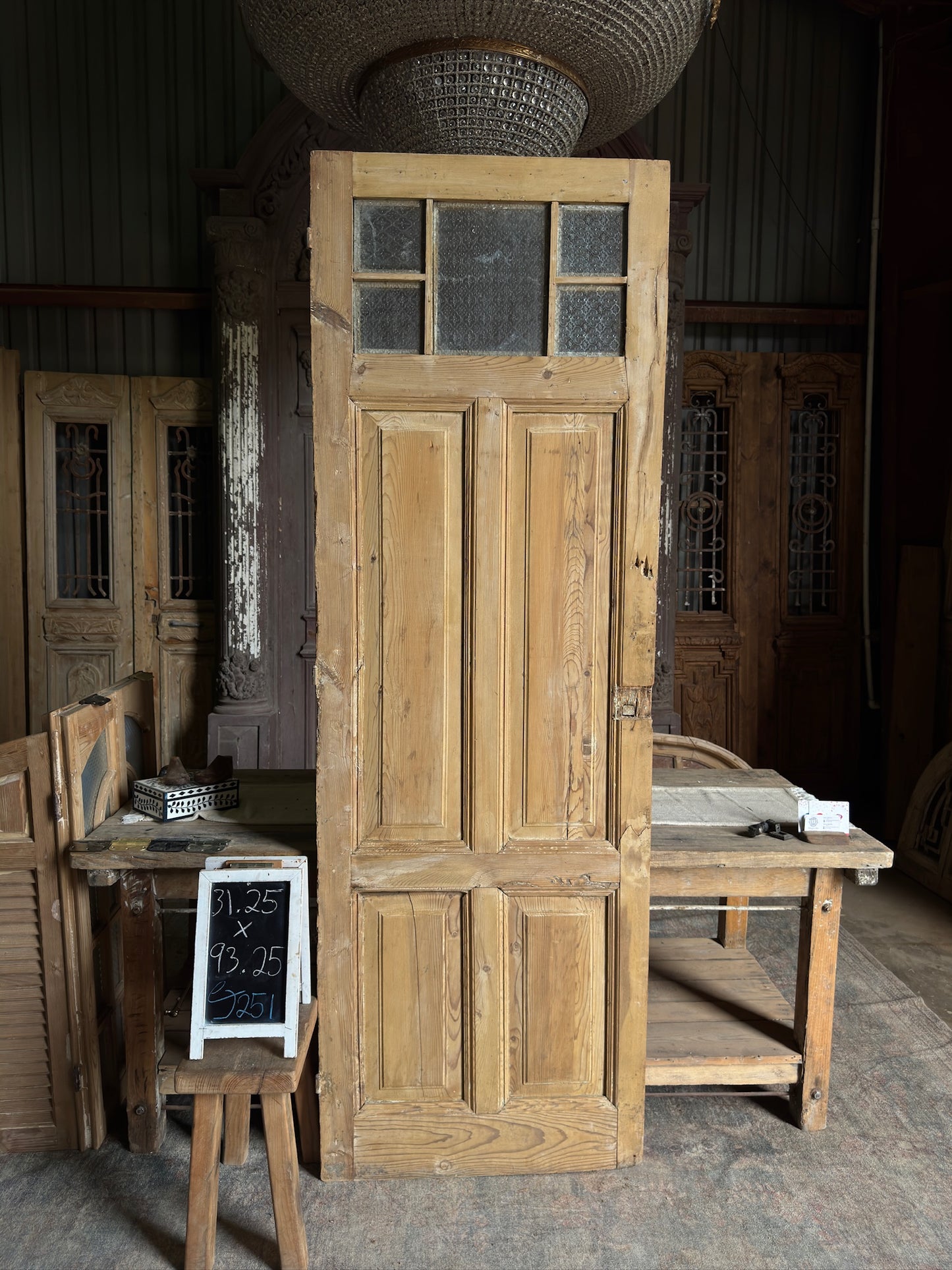 19th Century European Antique Glass Single Door - 31.25x93.25 J251
