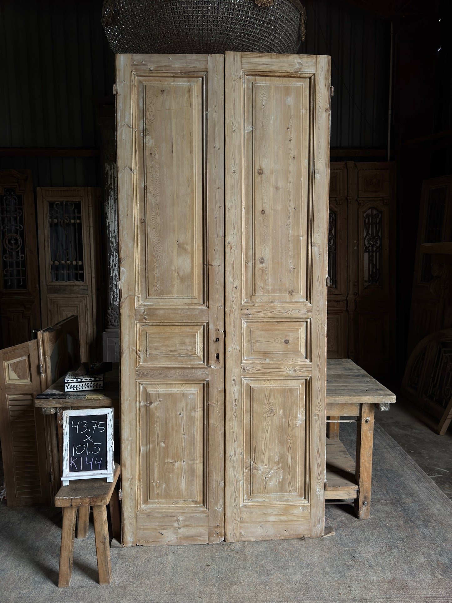 3 Panel Antique Solid French Doors - 43.75x101.5 K144