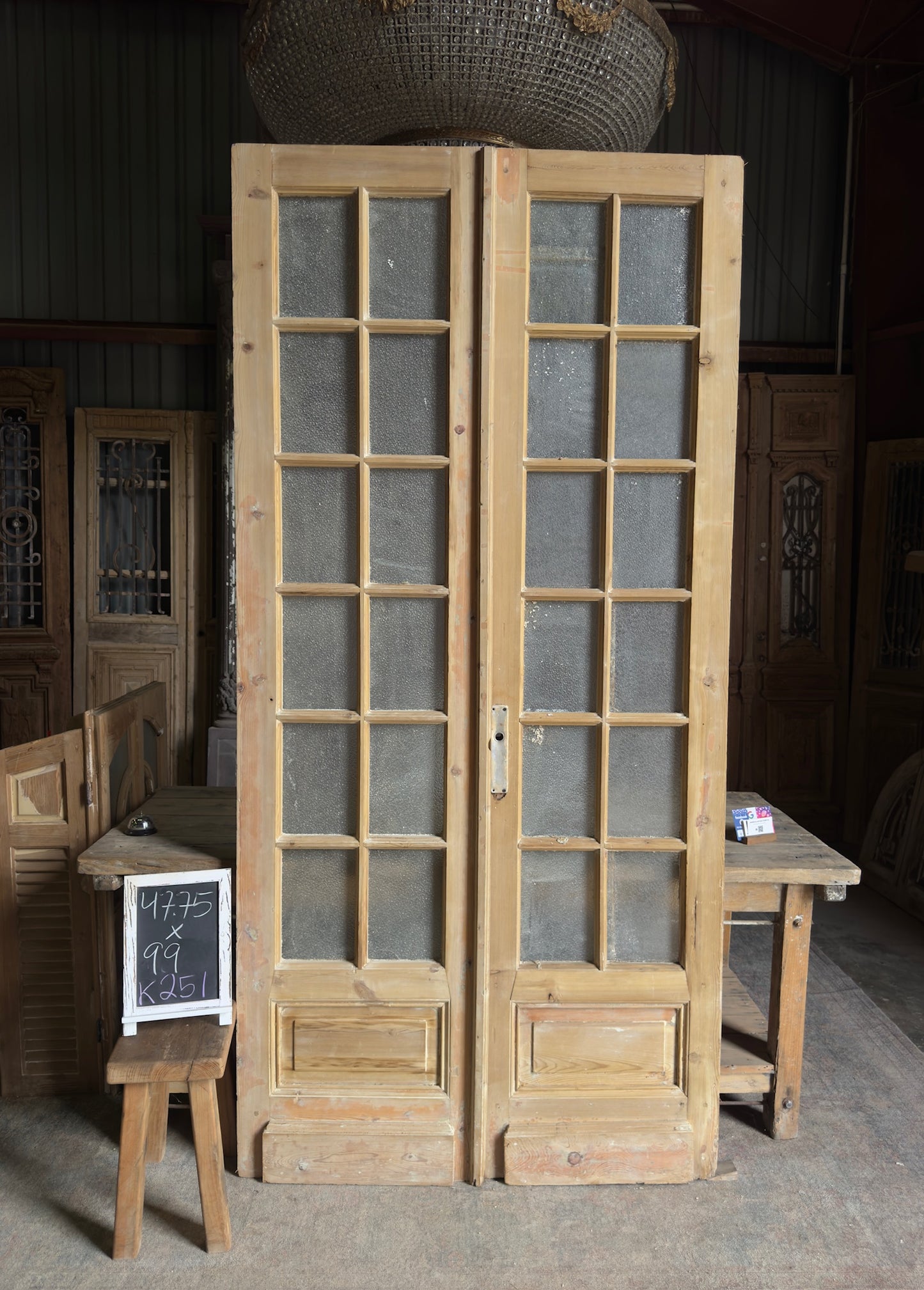 12 Lite Glass Antique French Doors - 47.75x99 K251